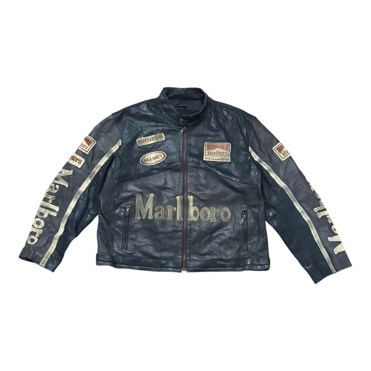 Marlboro Vintage 90s Malboro Leather Racing Jacket Size US XL / EU 56 / 4 - 2 Thumbnail