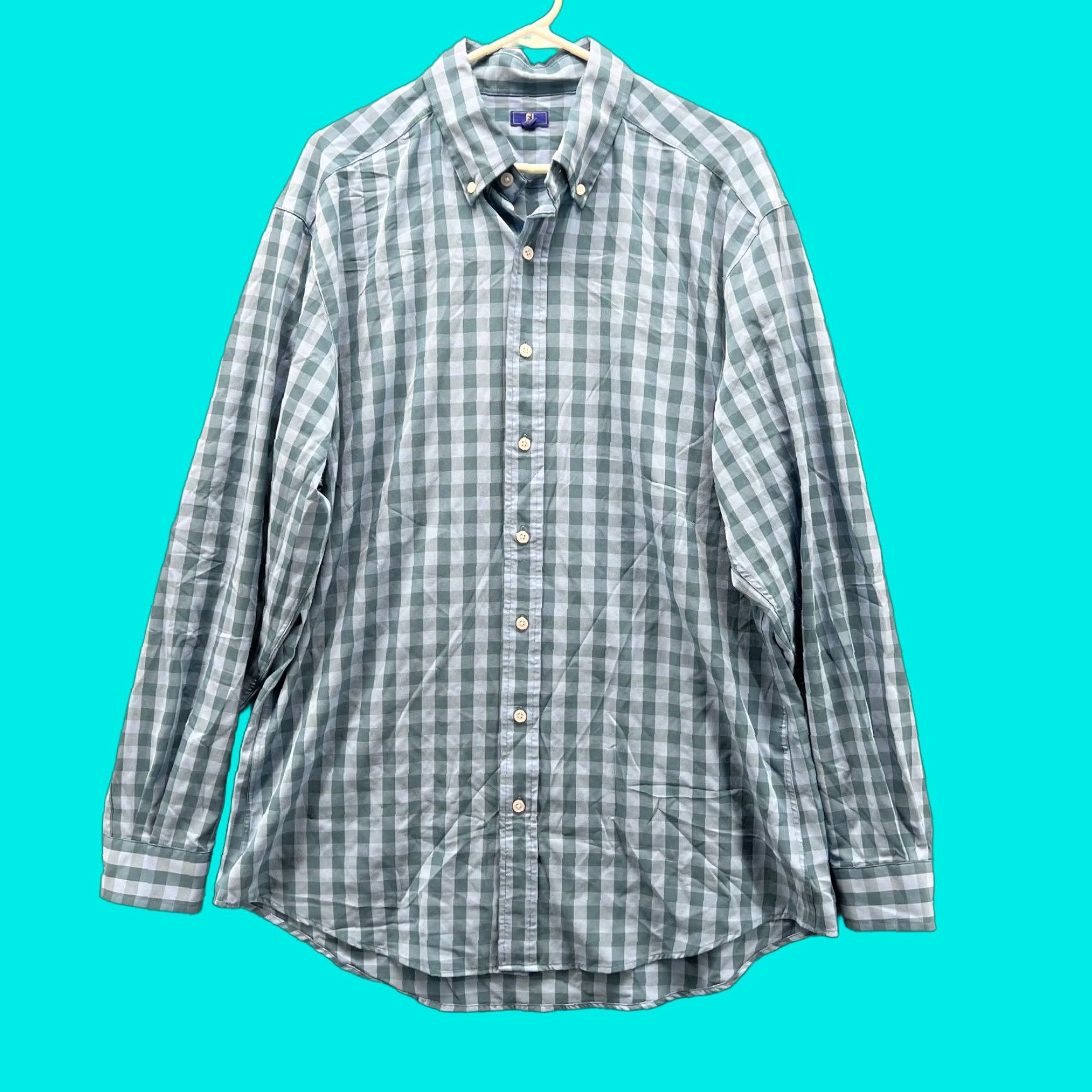 Footjoy FootJoy Shirt Men Large Adult Blue Check Polyester Spandex Button-Down Size US L / EU 52-54 / 3 - 1 Thumbnail