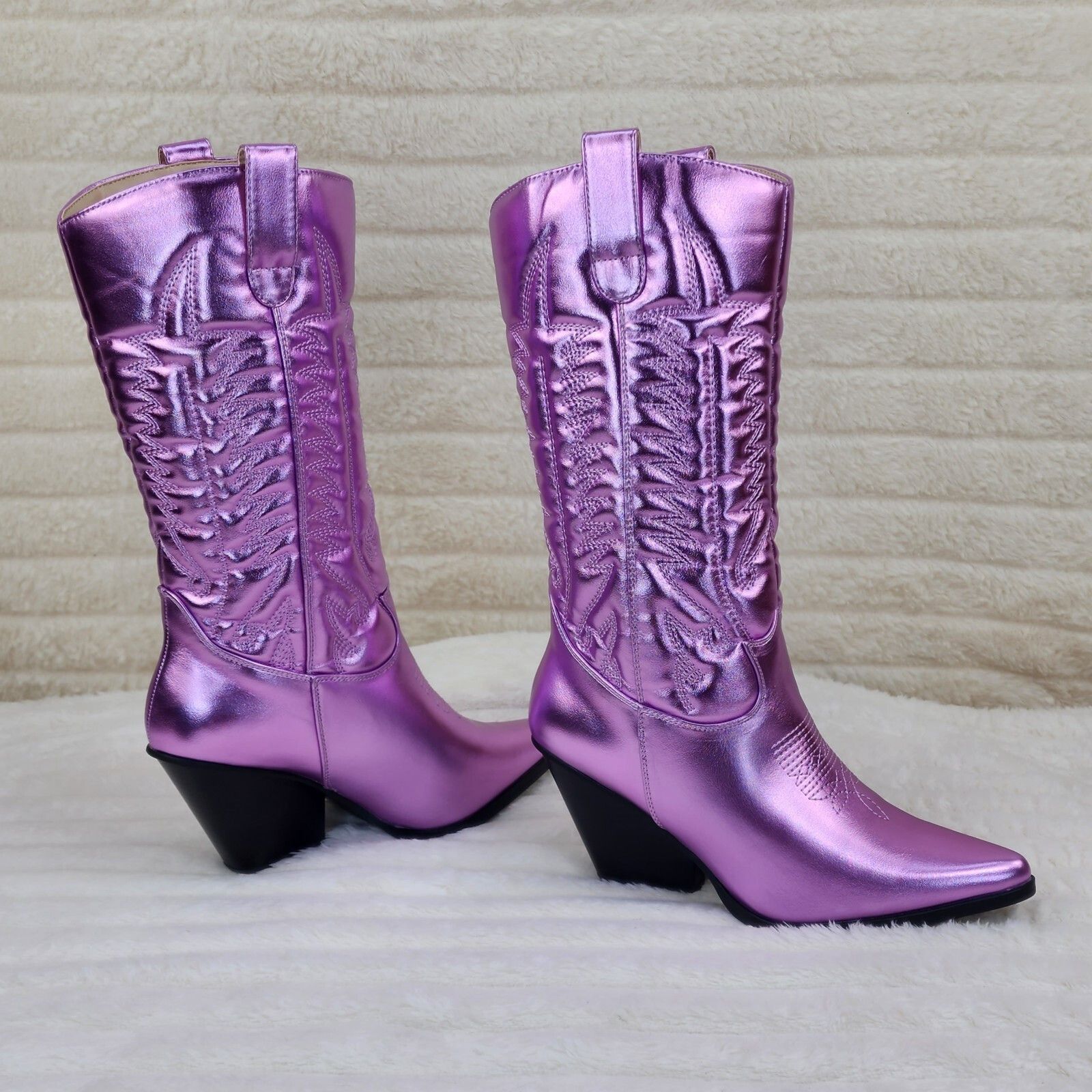 Other Disco Cowgirl Metallic Lilac Purple Cowboy Knee Boots Wester Size US 6 / IT 36 - 1 Thumbnail