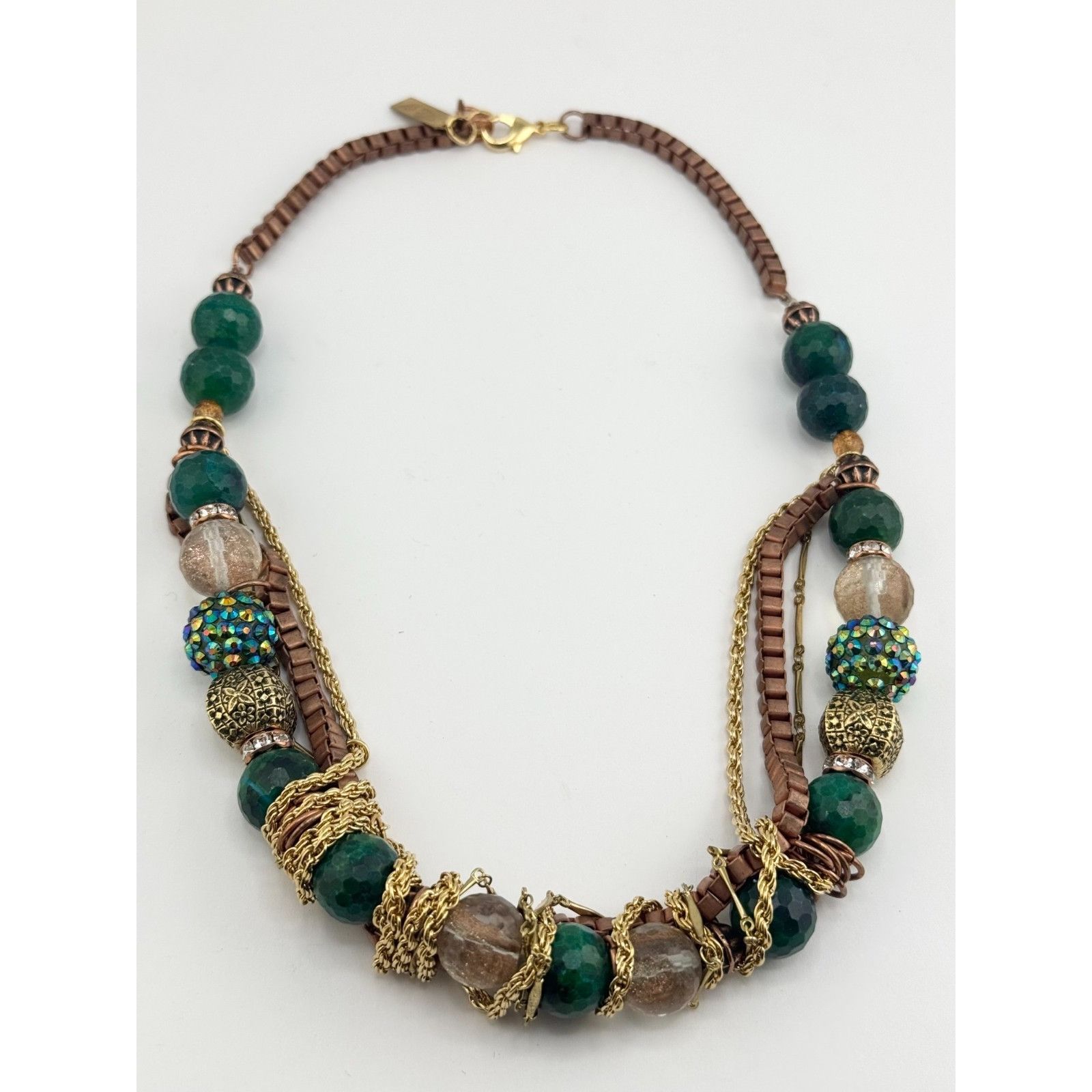 Vintage Vintage green crystal glass and rhinestone chain collar neck Size ONE SIZE - 3 Thumbnail