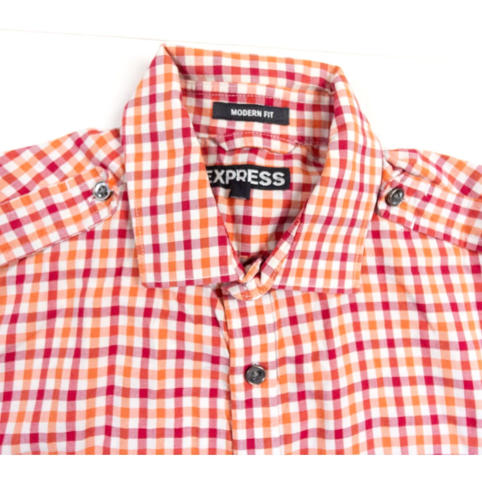 Express EXPRESS Men’s Medium Red Check Button-Up Long Sleeve Modern Fit Shirt Size US M / EU 48-50 / 2 - 3 Thumbnail