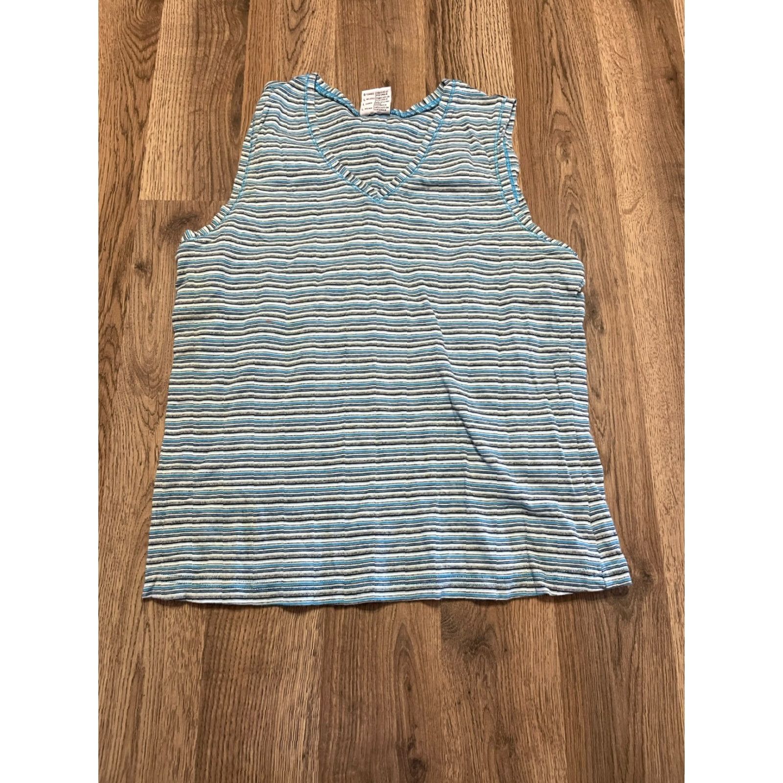 Vintage Columbia Tank Top Women L Blue Gray Striped Sleeveless V-Neck Casual Basic Shirt or Tank Size L / US 10 / IT 46 - 2 Thumbnail