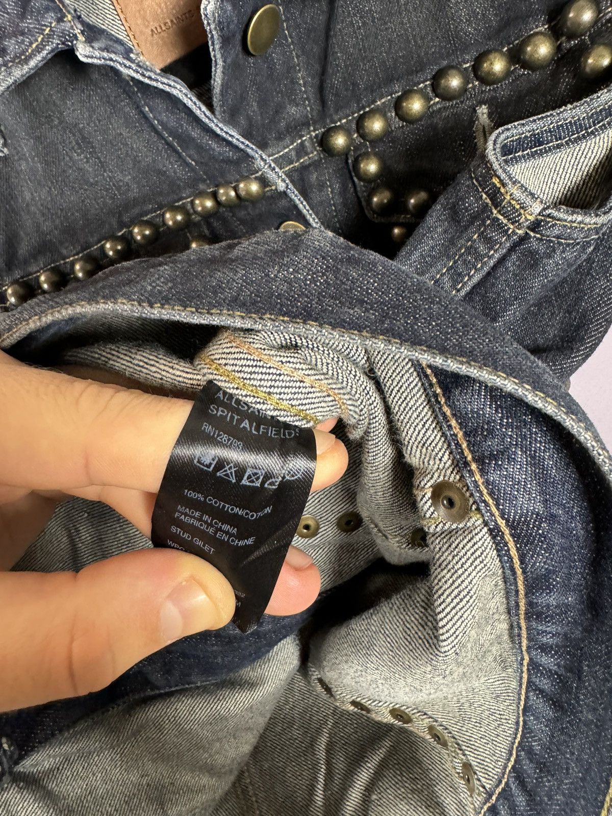 Allsaints × Vintage AllSaints Spitalfields Biker Studded Denim Vests Gilet S sz Size S / US 4 / IT 40 - 8 Thumbnail