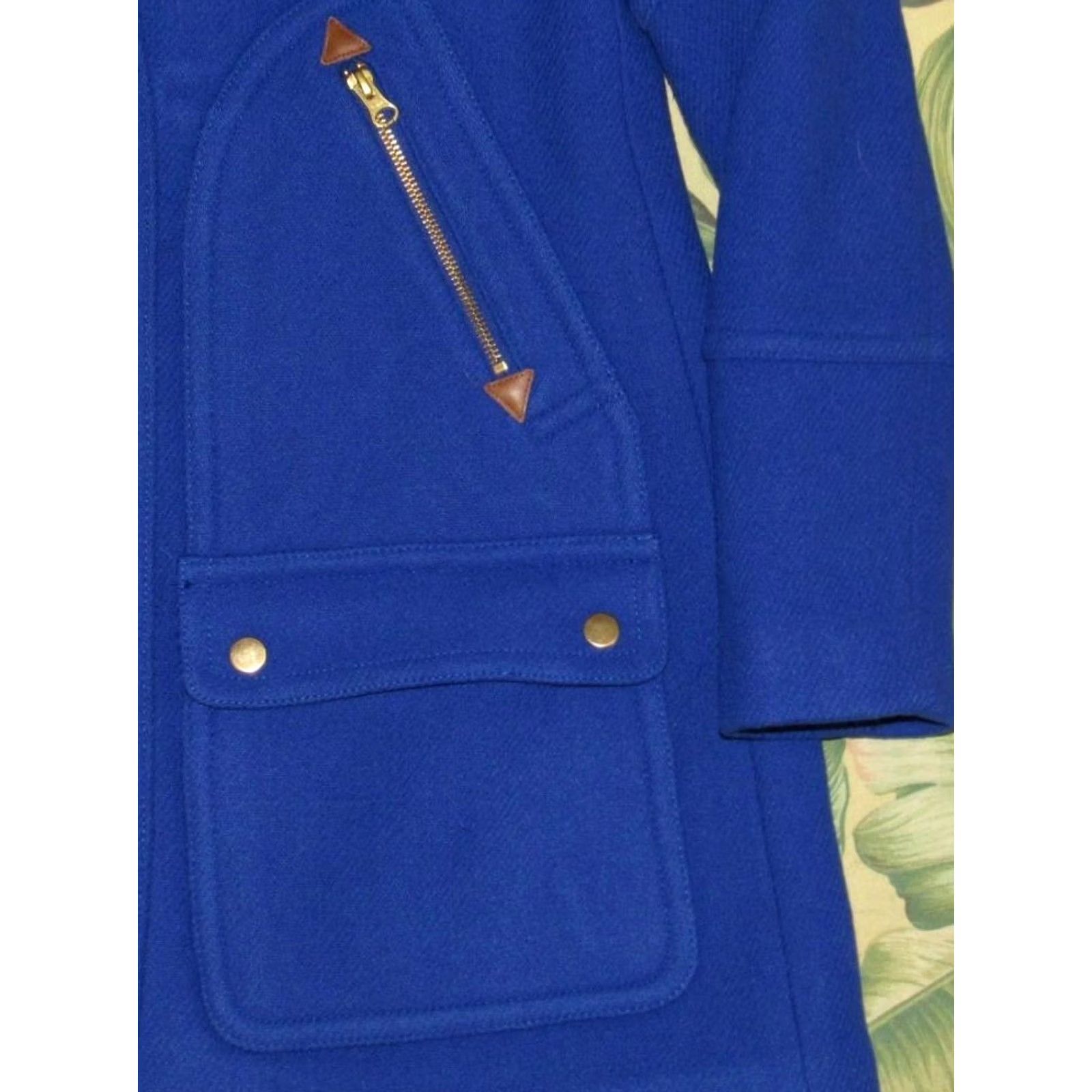 Vintage J CREW Royal Blue Nello Gori Wool Blend Stadium Cloth Hooded Coat Jacket 0 Size XS / US 0-2 / IT 36-38 - 3 Thumbnail