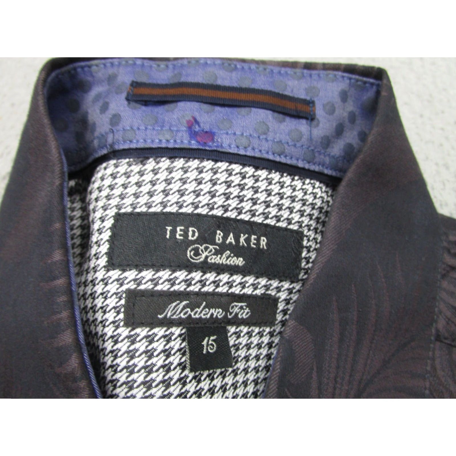 Ted Baker Ted Baker Shirt Mens 15 Small Gray Purple Floral Flowers Slimming Dress Casual Size US M / EU 48-50 / 2 - 4 Thumbnail