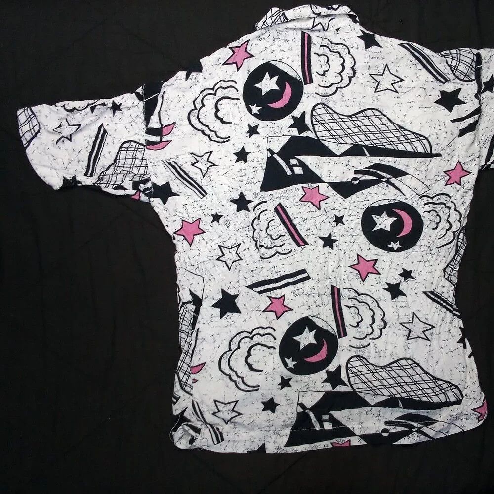Other Vintage Forenza Abstract Stars Doodle Pattern Button Shirt Size L / US 10 / IT 46 - 4 Thumbnail