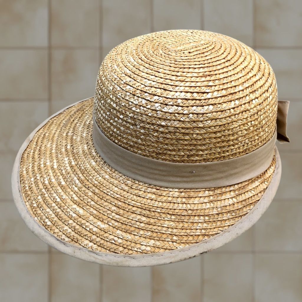 Vintage VINTAGE ARLIN Sun Hat Women's One Size 100% Straw Wide Brim Beige Bow Cap Size ONE SIZE - 1 Thumbnail
