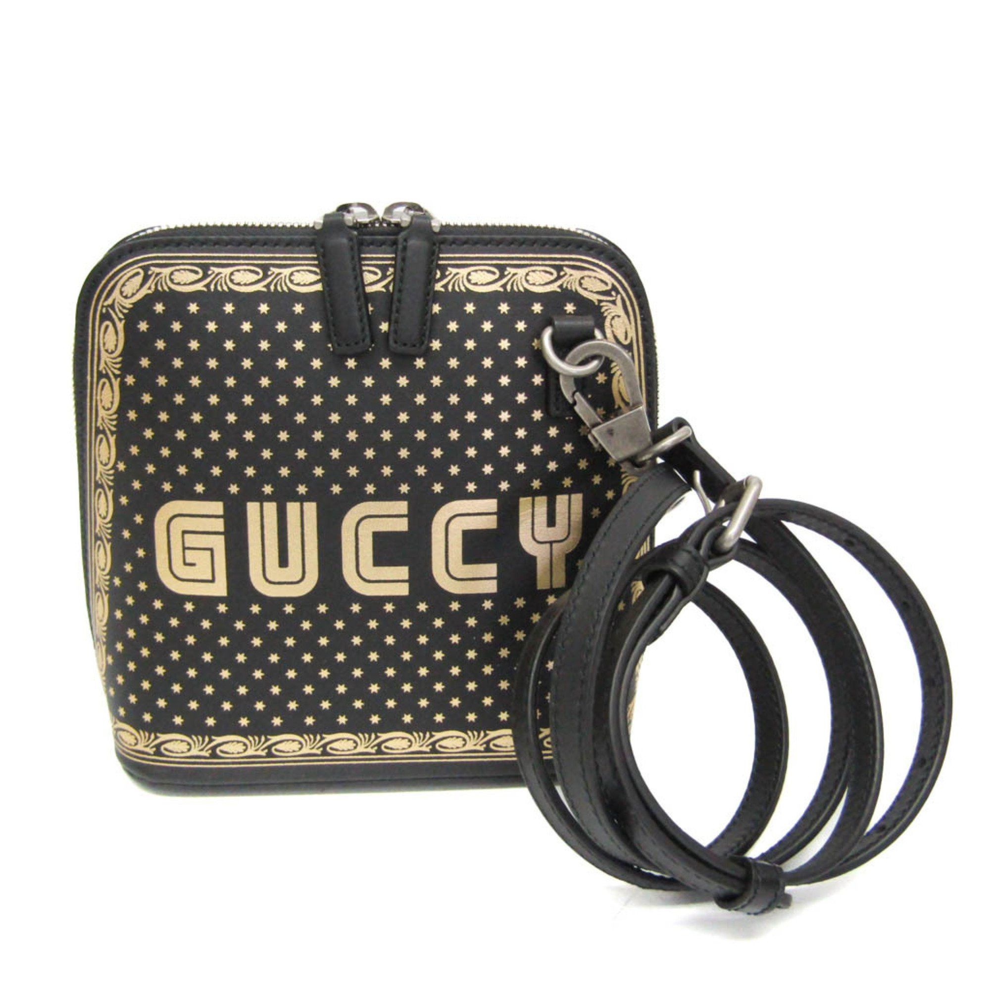 Gucci Gucci GUCCY Print 511189 Women's Leather Shoulder Bag Black,Gold Size ONE SIZE - 1 Thumbnail