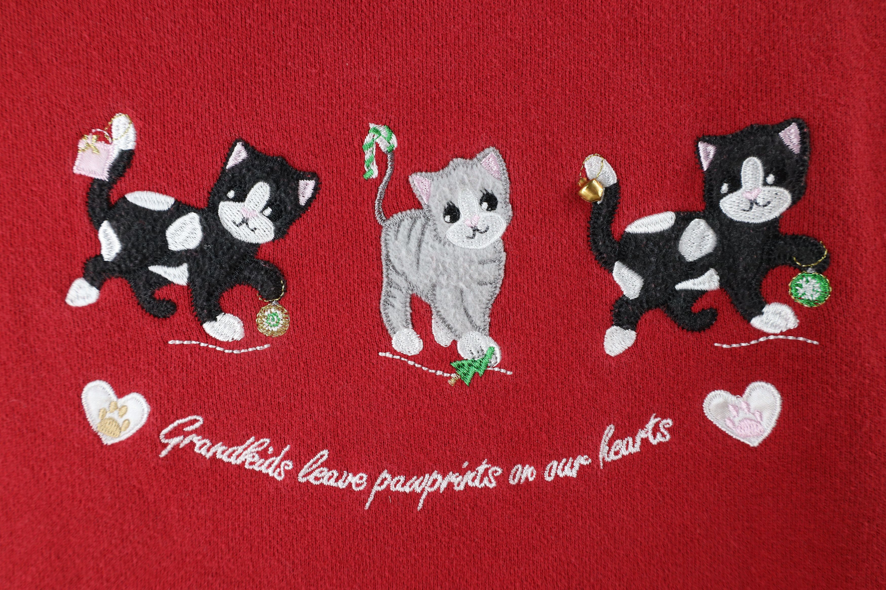 Vintage Vintage 90s Streetwear Grandma Cat Kitten Sweatshirt Red Size L / US 10 / IT 46 - 4 Thumbnail