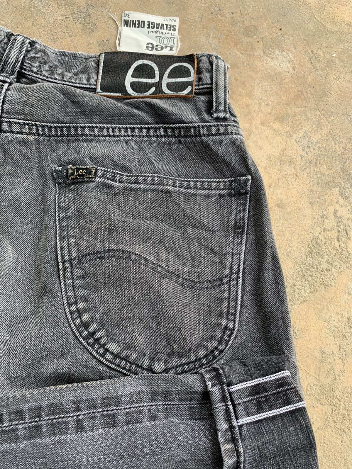 Lee Rare💥Lee 101 Black Selvedge Faded Distressed Denim Size US 30 / EU 46 - 3 Thumbnail