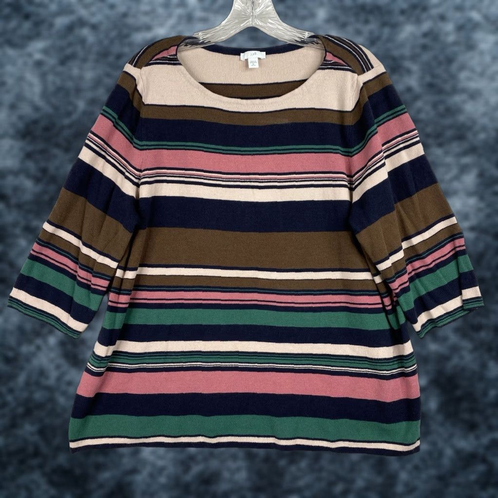 J. Jill J. Jill Pullover Sweater Womens XL Petite Cotton Blend Colorful Stripes 3/4 Slv Size XL / US 12-14 / IT 48-50 - 1 Thumbnail