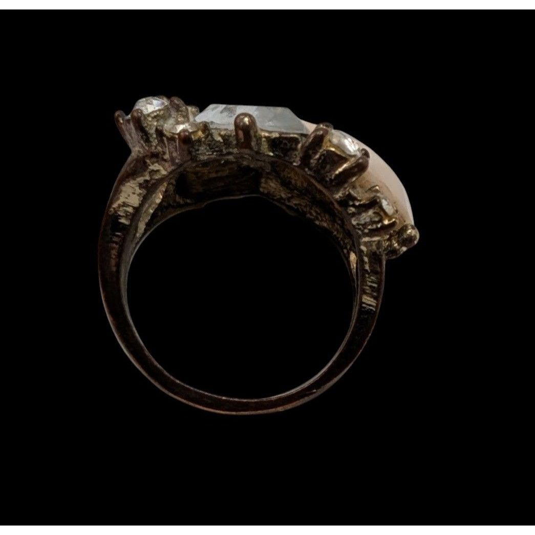 Other Vintage Glam Statement Ring With Rhinestones & Faceted Cream Size ONE SIZE - 4 Thumbnail