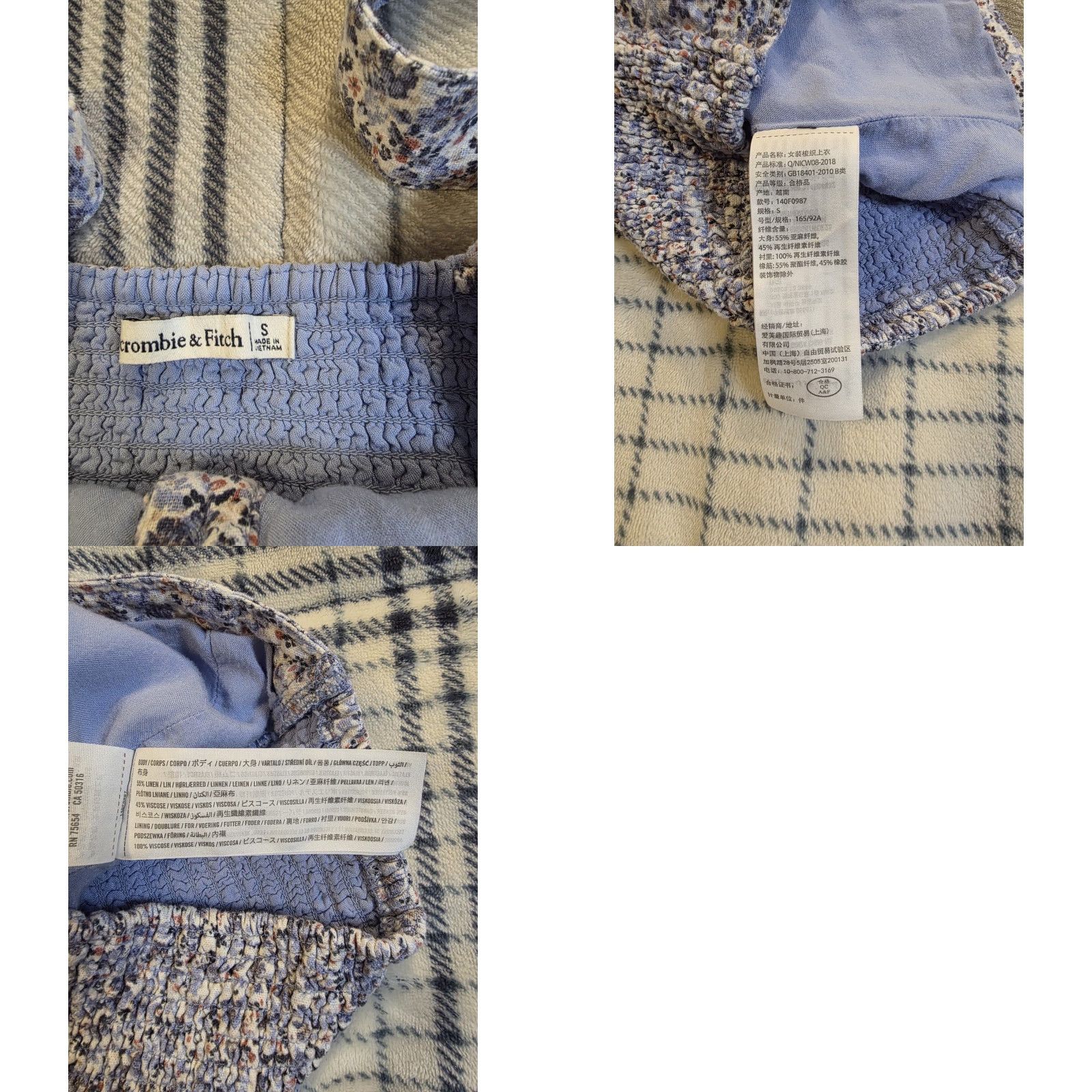 Abercrombie & Fitch Abercrombie & Fitch Linen Blend Crop Cami Tank Top Blue Flowers Stretch Small Women Tank Sleeveless V-Neck Spaghetti Pullover Slim Size S / US 4 / IT 40 - 8 Thumbnail