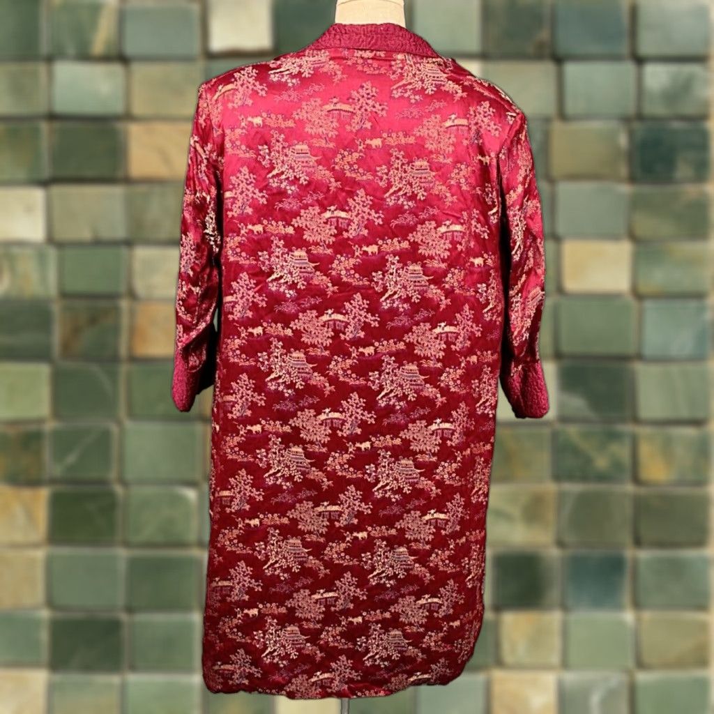 Vintage VINTAGE Leao De Ouro Robe / Smoking Jacket 50s Red Rayon Short Sz M Medium Men’s 1950s Size US 35 - 1 Thumbnail