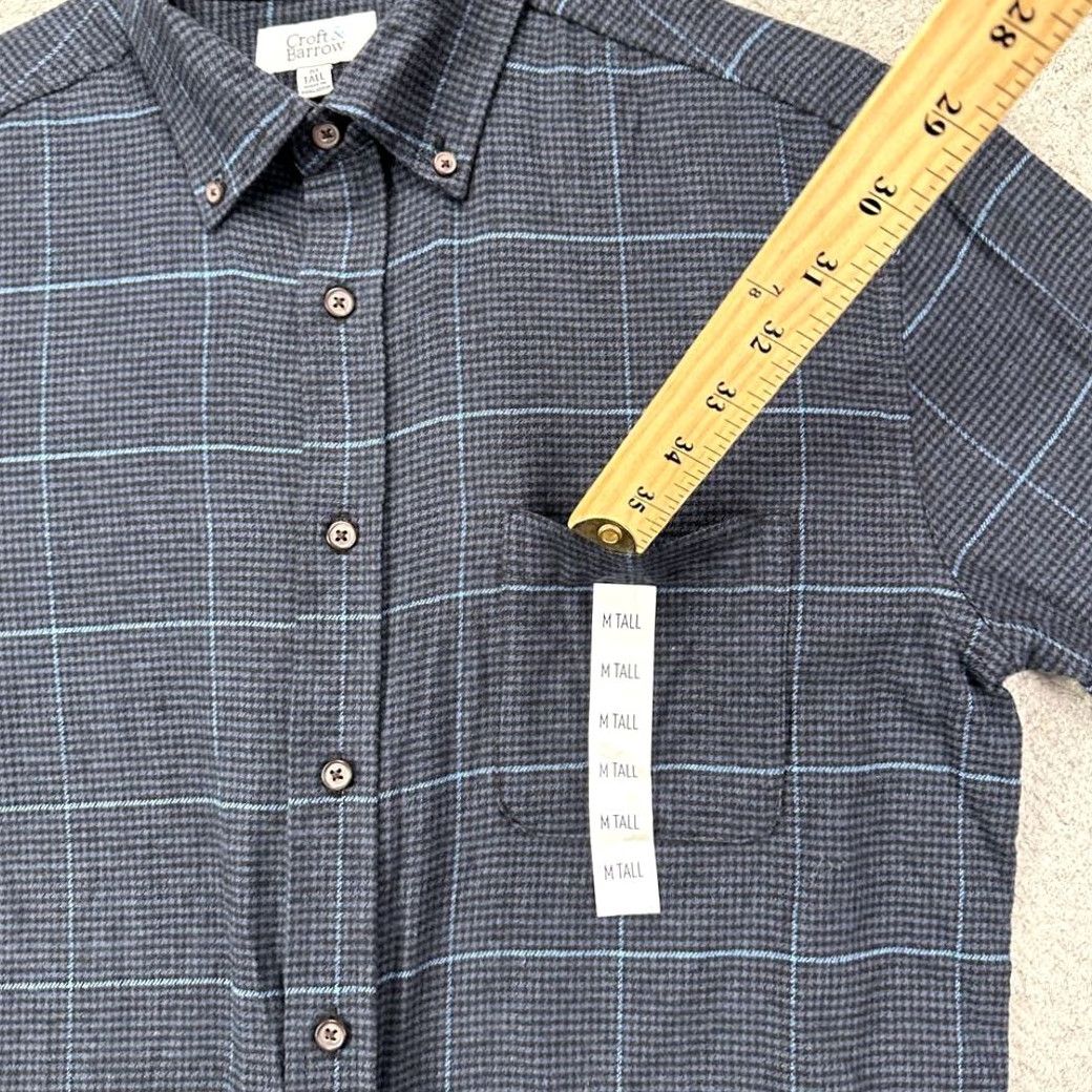 Croft & Barrow VINTAGE Croft Barrow Flannel Shirt Mens Medium Tall Grey Blue Houndstooth Check NEW Size US M / EU 48-50 / 2 - 6 Thumbnail