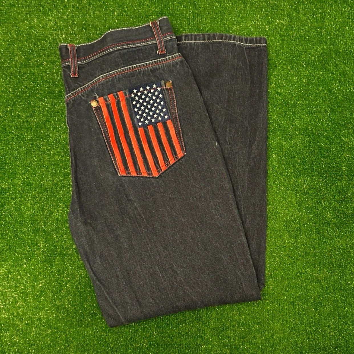 Vintage VINTAGE Red Ape Jeans Baggy Skater Grunge VTG Mens 38 Embroidered Flag Denim Wide-Leg 30in Inseam Mens Size US 38 / EU 54 - 7 Thumbnail