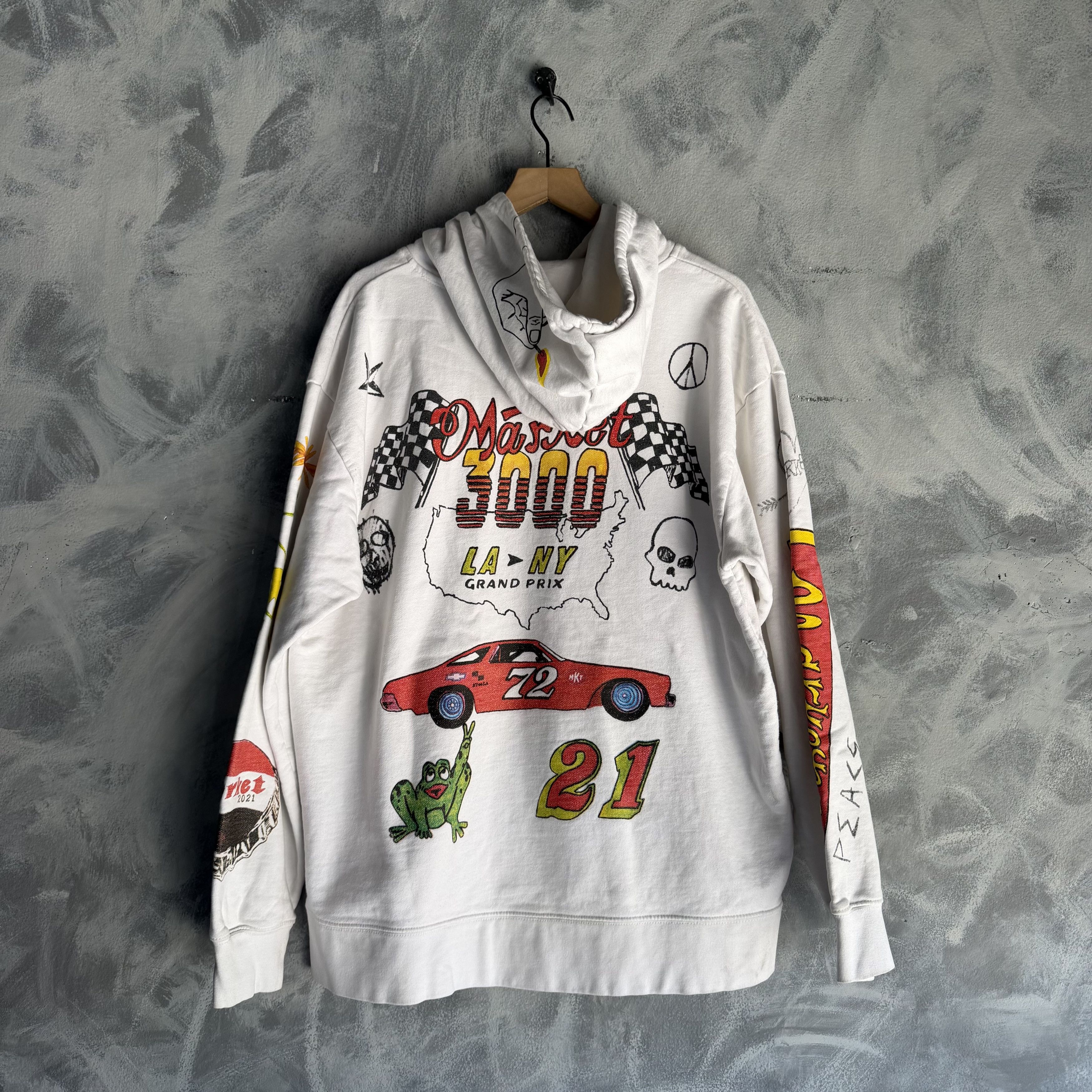 Market MARKET Varsity Hand Drawn Hoodie Sweatshirt Mens XL White Size US XL / EU 56 / 4 - 4 Thumbnail