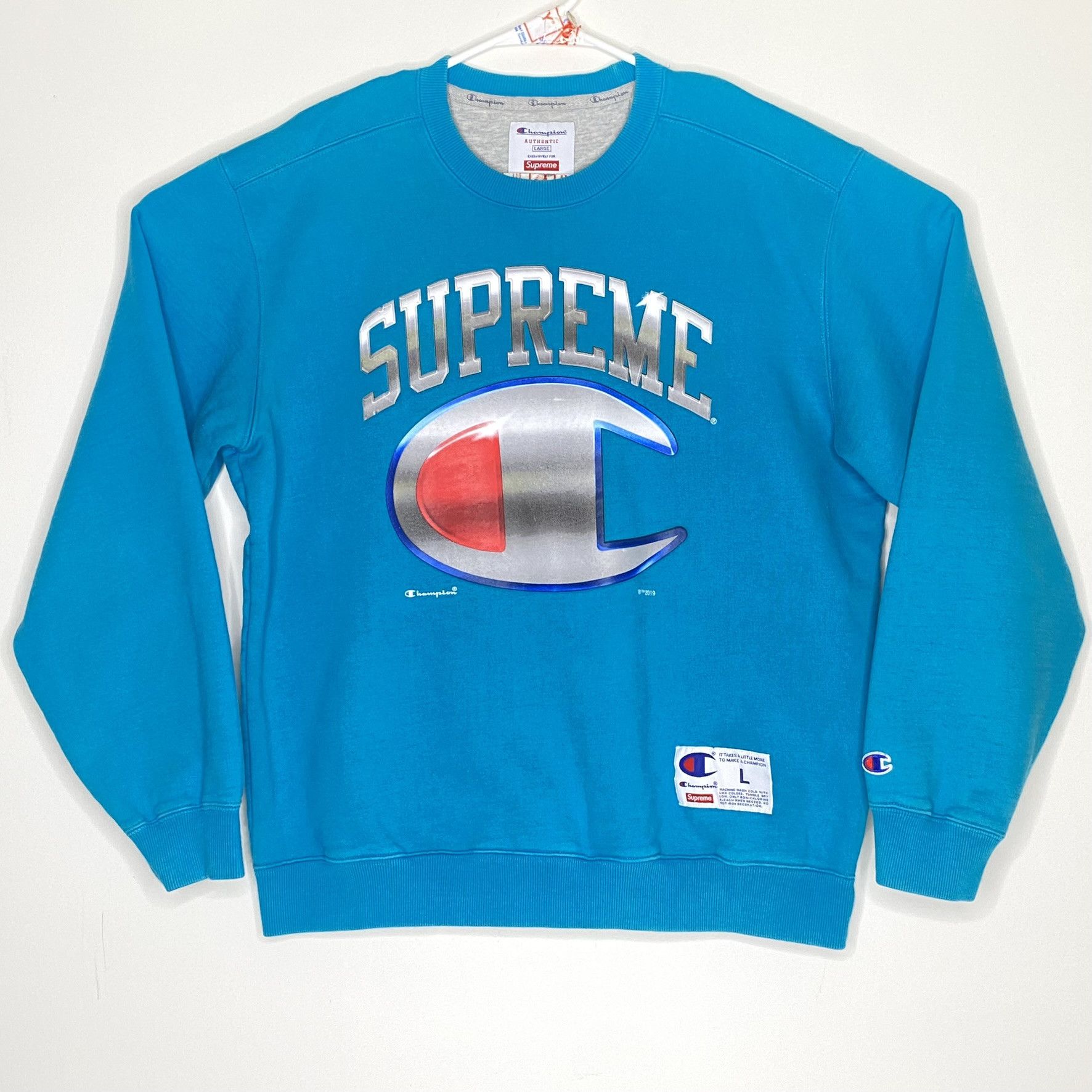 Supreme Supreme Champion Chrome Crewneck Dark Teal SS19 | Grailed