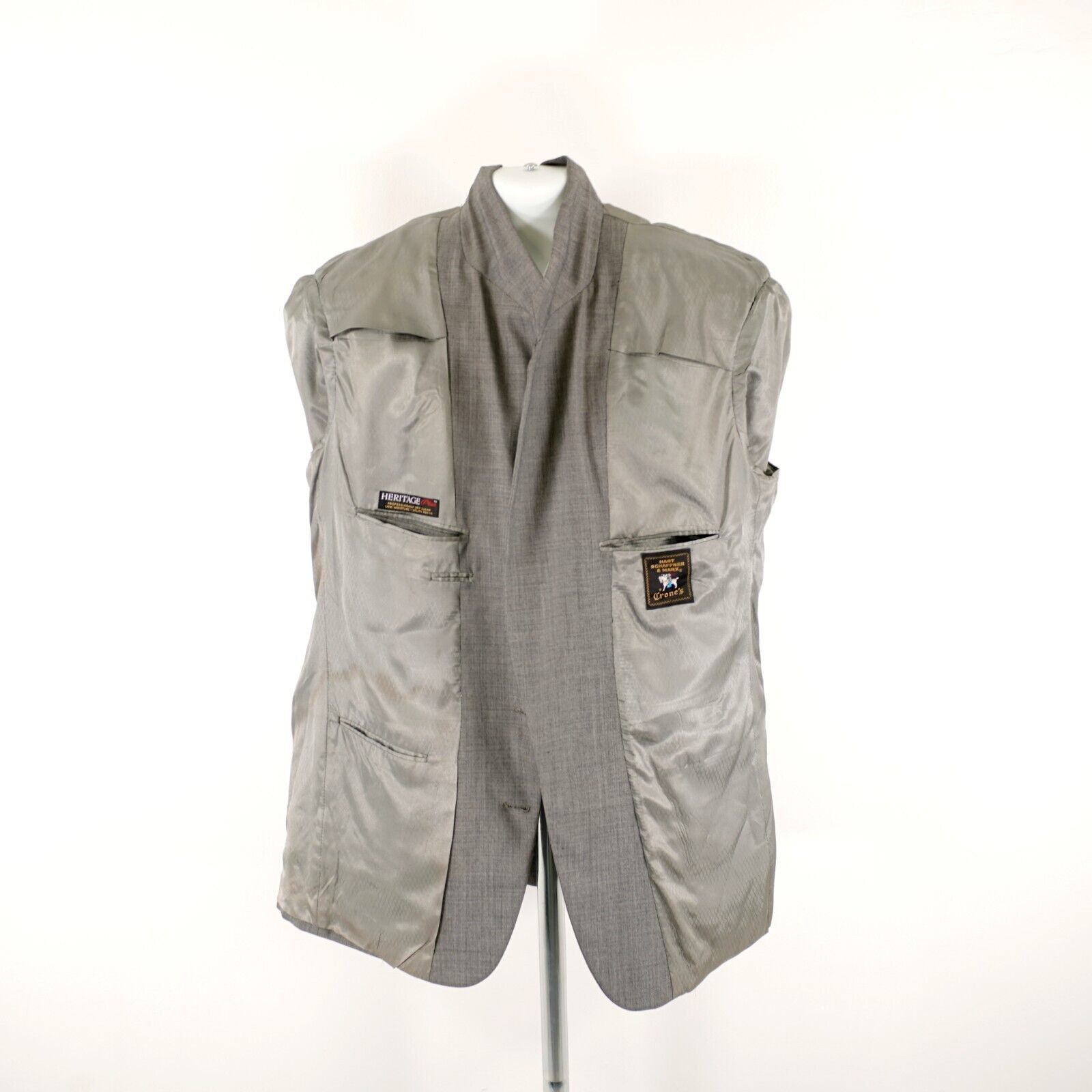 Hart Schaffner Marx Hart Schaffner Marx Heritage Plus Wool Gray Sharkskin 2 Butt Size 44L - 12 Thumbnail