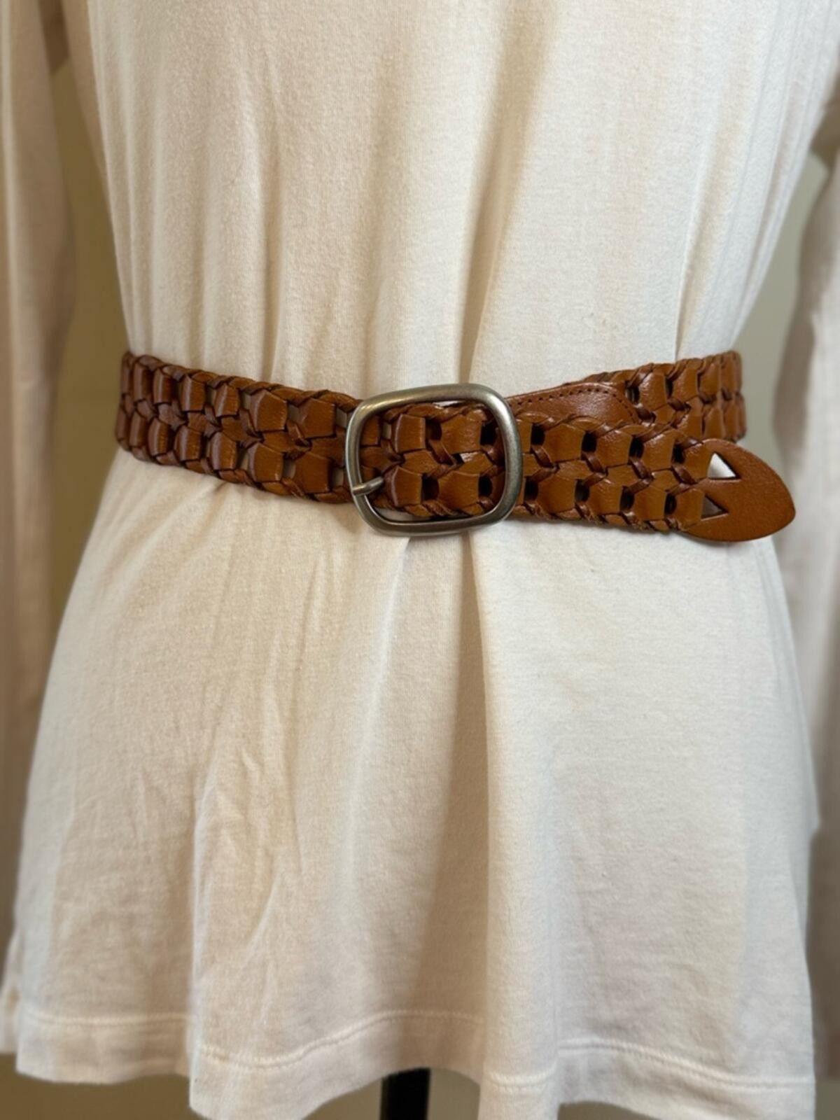Old Navy Old Navy brown leather braided belt silver buckle L/XL Size ONE SIZE - 1 Thumbnail