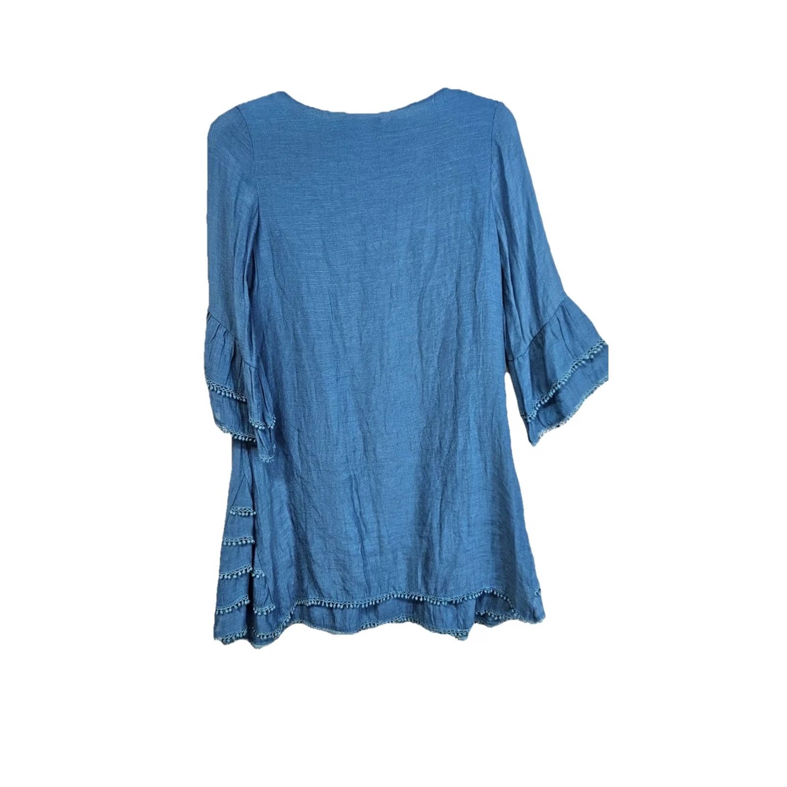 Bell Sassybling Blouse Bell Sleeves Teal Boho Round Neck 3/4 Sleeve Small Womens Tunic Blouse Shirt Size S / US 4 / IT 40 - 4 Thumbnail