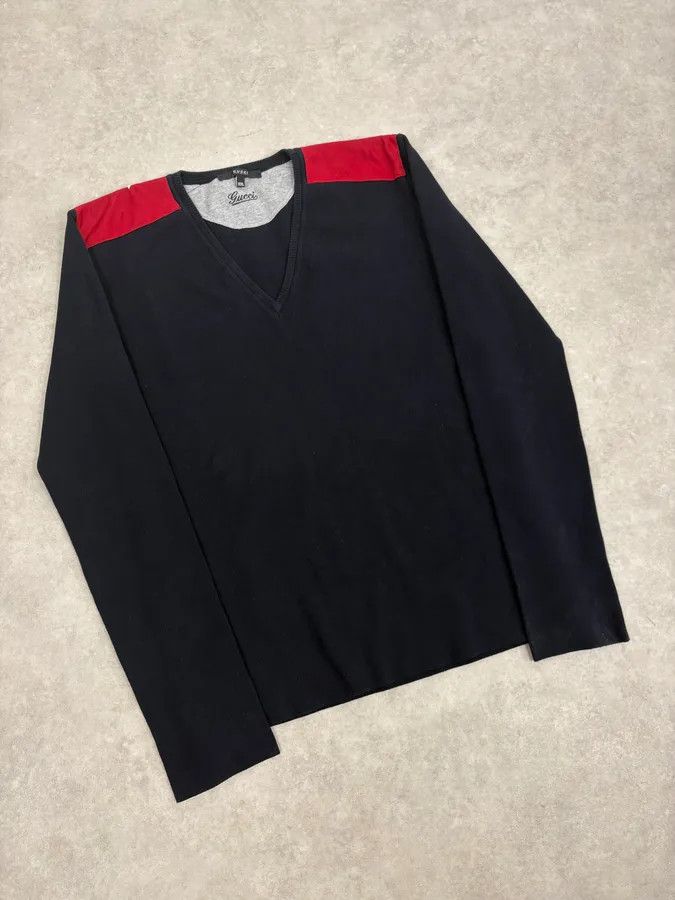 Gucci 2000s Gucci Navy & Red V-Neck Sweater Size US M / EU 48-50 / 2 - 4 Thumbnail