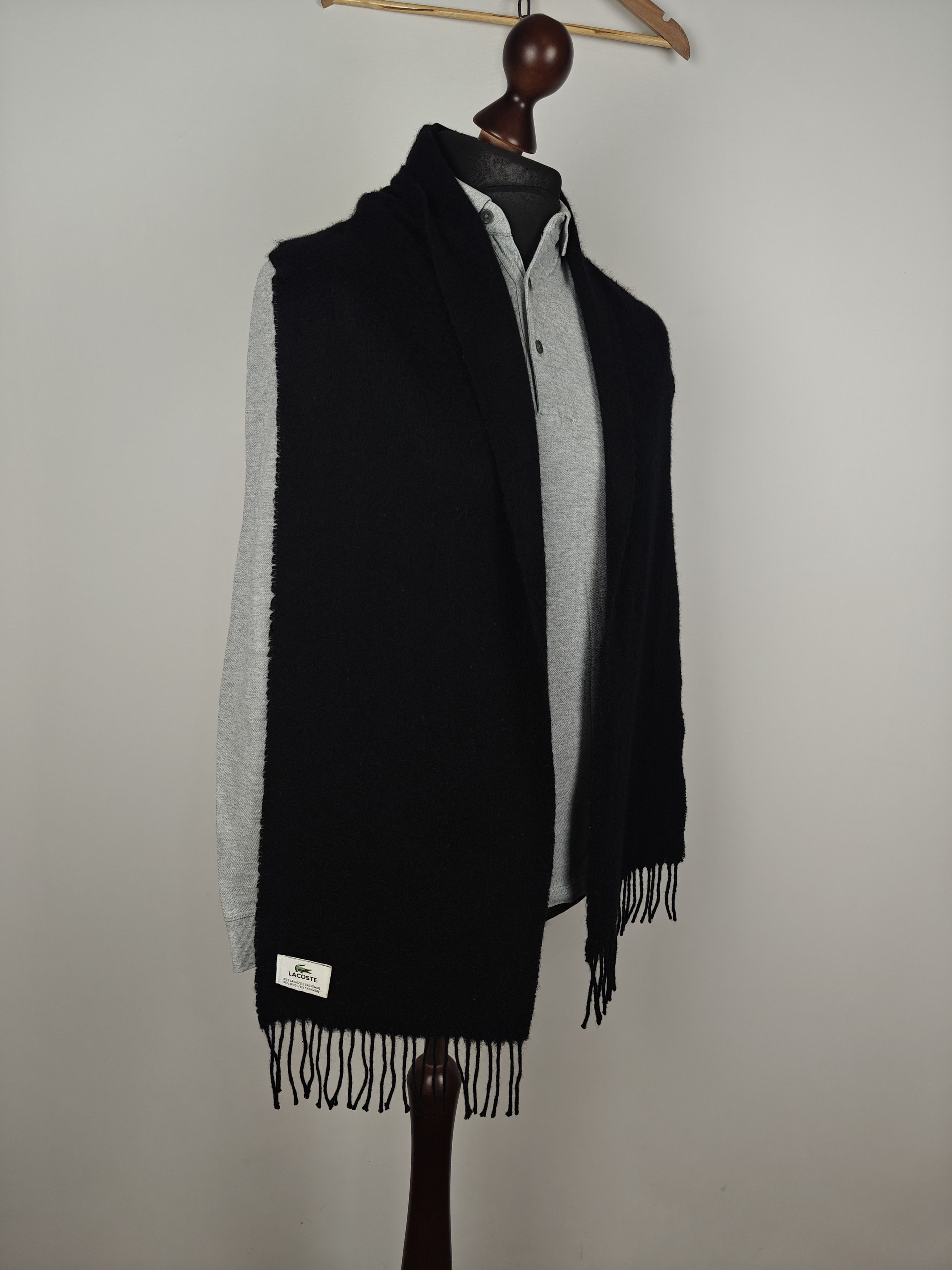Lacoste Lacoste Wool Cashmere Scarf Black Winter Wrap Size ONE SIZE - 5 Thumbnail