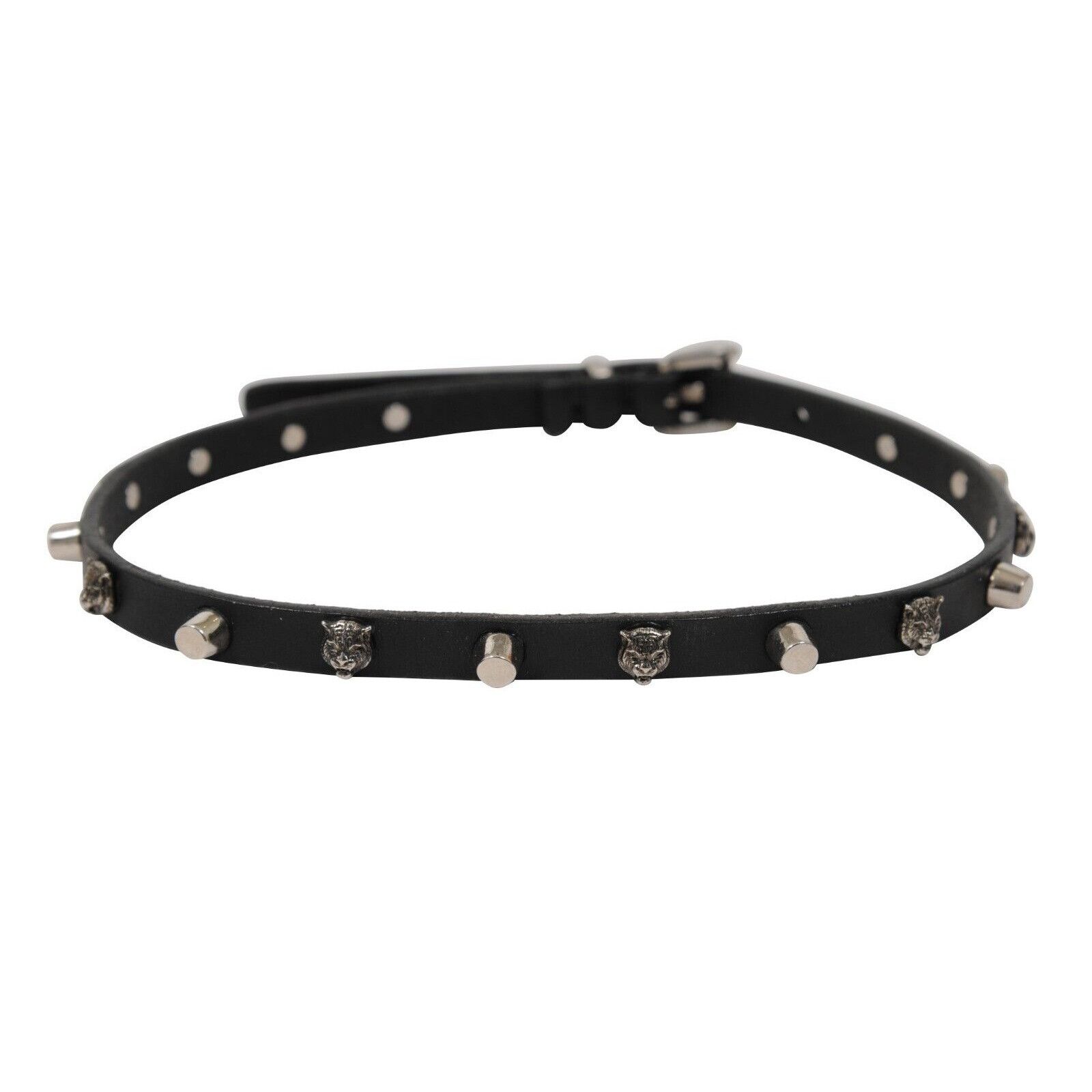 Gucci Feline Tiger Head Choker Necklace Black Leather Silver Size ONE SIZE - 4 Thumbnail