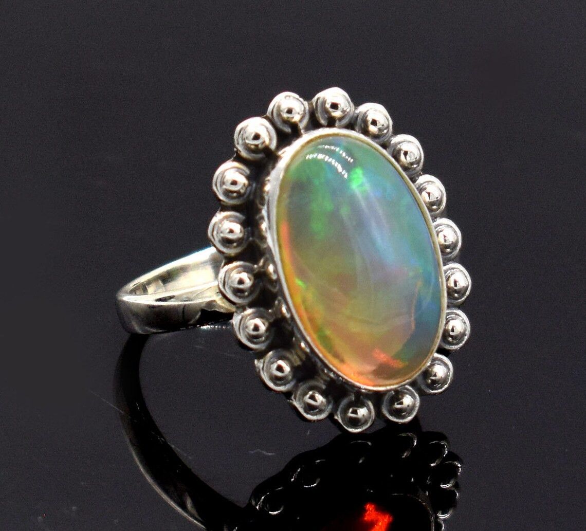 Handmade Natural Ethiopian Opal Ring Handmade 925K Silver Boho Rings Size ONE SIZE - 2 Thumbnail