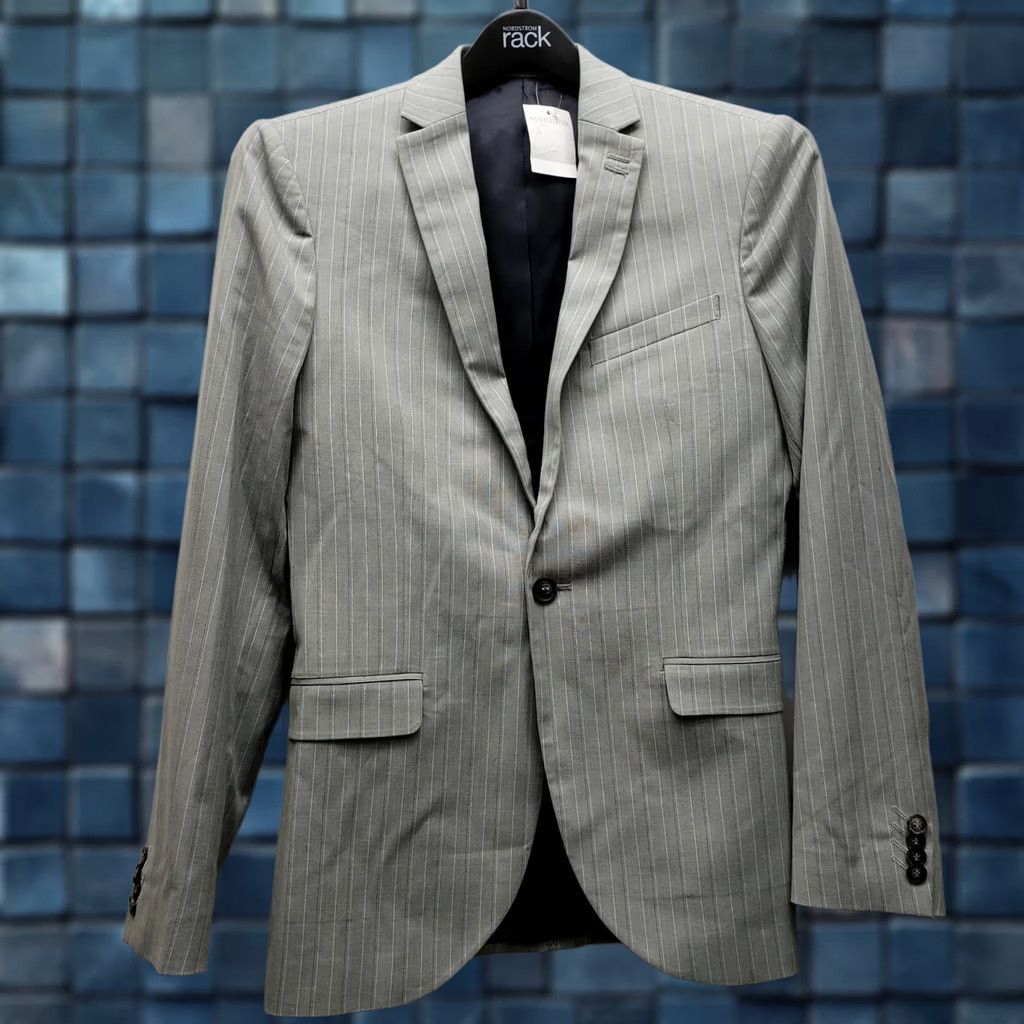 Topman Topman Grey Striped BLazer One button Size 38R Regular Skinny Mens Blazer Shirt Jacket Notch Lapel Vintage No Size 38R - 1 Thumbnail