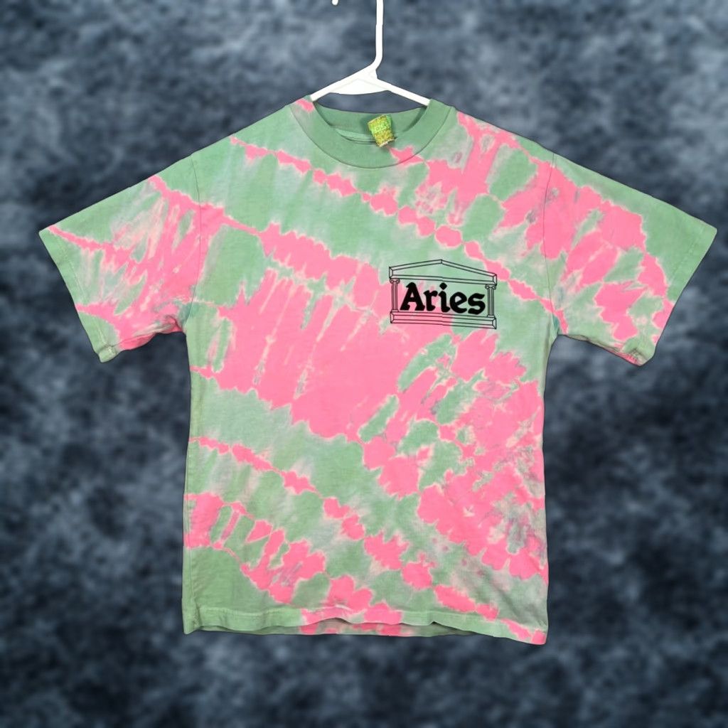 Aries VINTAGE Aries Mens 2XS Tie-Dye T-Shirt Short Sleeve Pink Green Crew Neck Shirt Mens XS Size US XXS / EU 40 - 1 Thumbnail