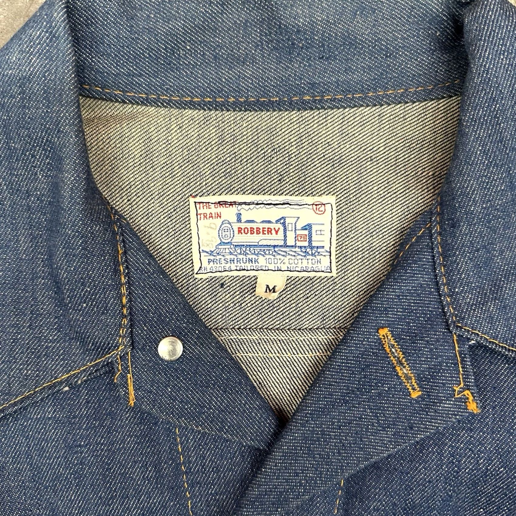 THE GREAT VINTAGE The Great Train Robbery Jean Jacket Adult M Blue Denim 70s Size US 31 - 3 Thumbnail
