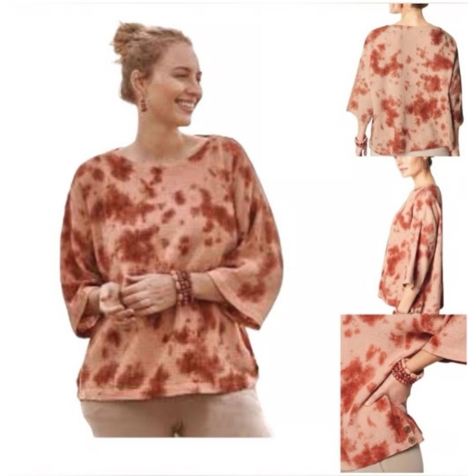 Jac + Jack PureJill Peach Rust Tie Boxy Top Short Sleeve XL A001566 Size XL / US 12-14 / IT 48-50 - 1 Thumbnail