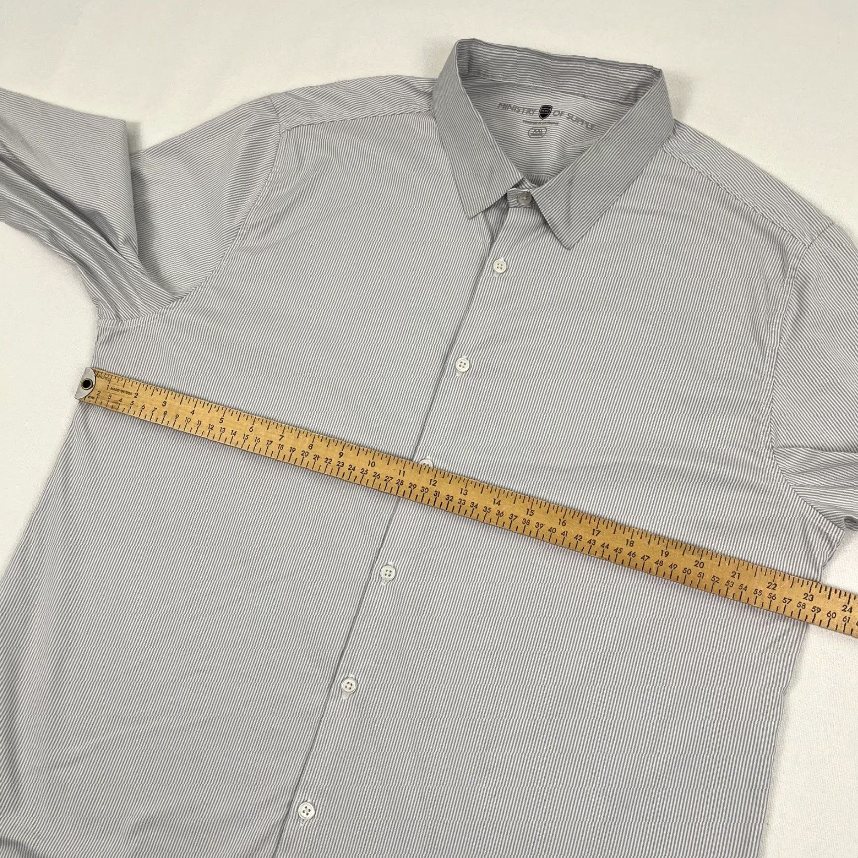 Vintage Ministry of Supply Shirt Mens 2XL XXL White Gray Striped Button Up Work Casual Size US XXL / EU 58 / 5 - 5 Thumbnail