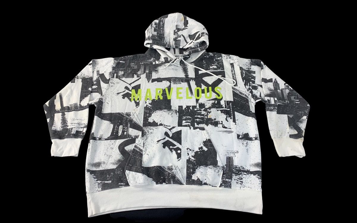 image of Art x Humor Hype Marvelous All Over Printed Design Hoodies Streetwear in White, Men's (Size 2XL)