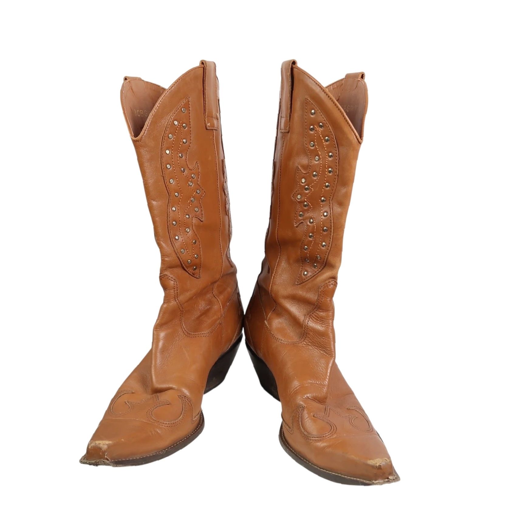 Vintage VINTAGE BCBGirls Tan Leather Studded Mid Calf Cowboy Boots 9 Women Leather Vintage 90s Southwestern Bohemian Riding Boot Mens Womens Girls Size US 9 / IT 39 - 3 Thumbnail
