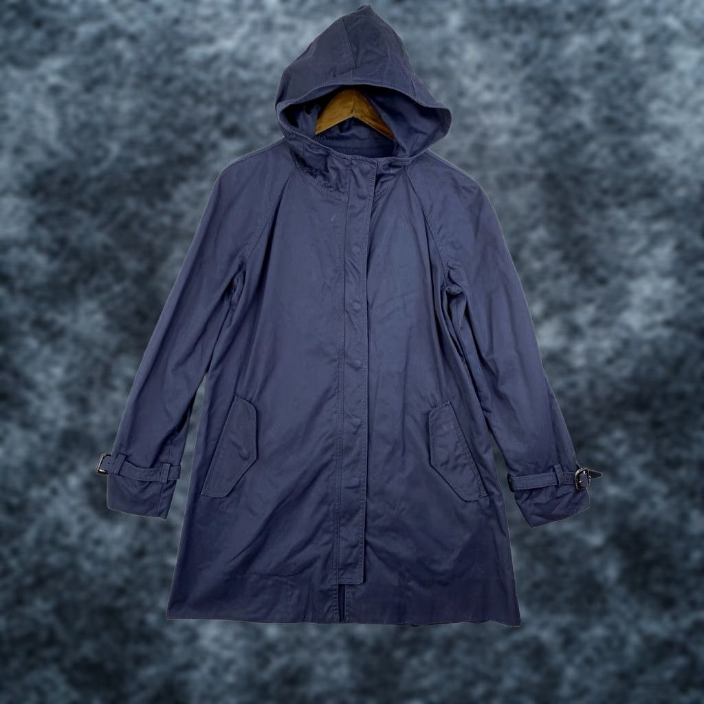 J.Crew J.CREW Trench Coat Womens Size 10 Navy Blue Hooded Zip Mid-Length Cotton Coat Womens Size 10 Navy Blue Hooded Zip Mid-Length Cotton Size L / US 10 / IT 46 - 1 Thumbnail