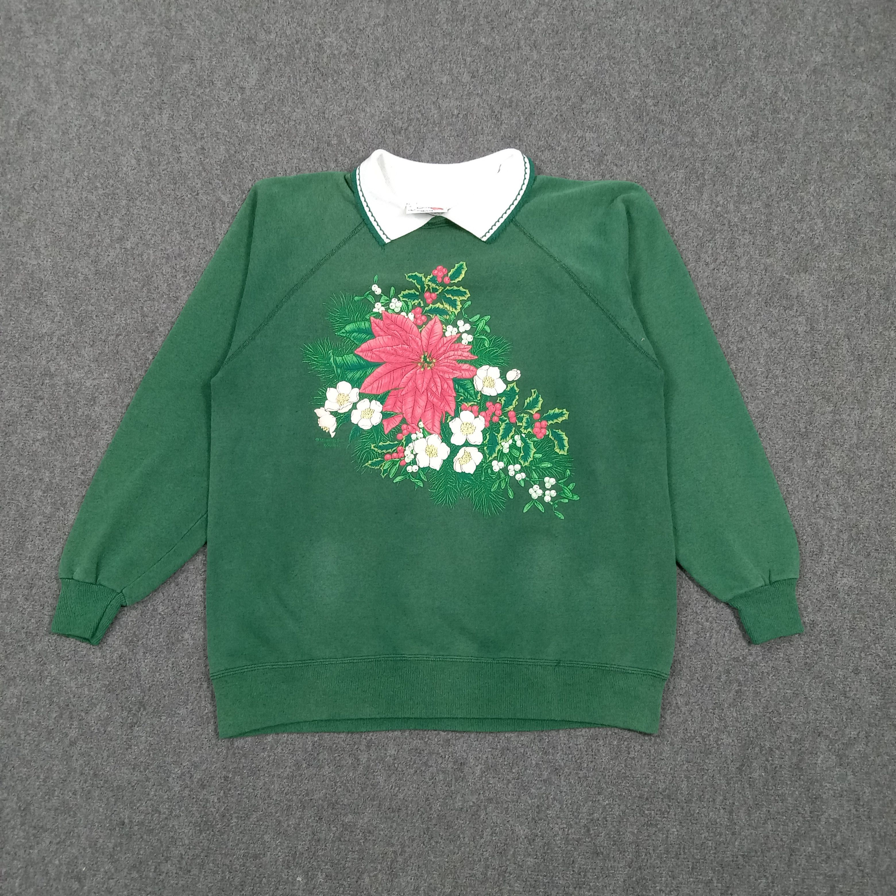 Vintage 90's Christmas Poinsettia Flower Crewneck Sweatshirt E1A3 Size US M / EU 48-50 / 2 - 1 Thumbnail