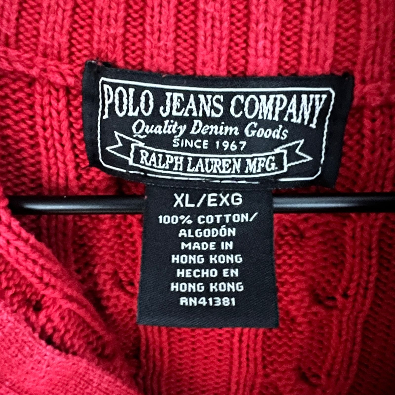 Polo Ralph Lauren Polo Jeans Company Red Quarter Zip Cable Sweater XL 24x28 Size US XL / EU 56 / 4 - 3 Thumbnail