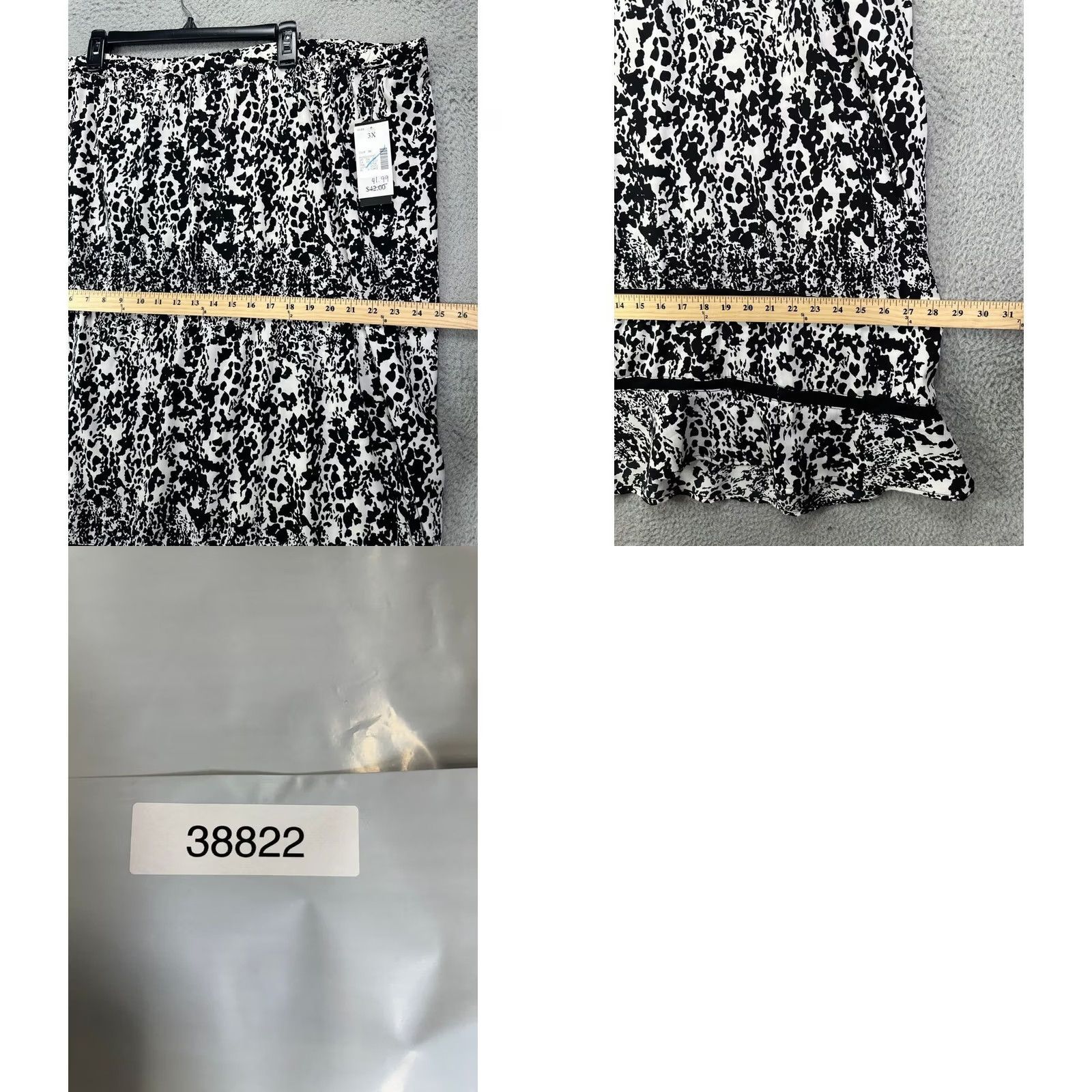 Vintage Maggie Barnes Skirt Maxi Pencil Womens 3X Plus Black White Leopard Pleated NEW Size 40" / US 18 - 8 Thumbnail