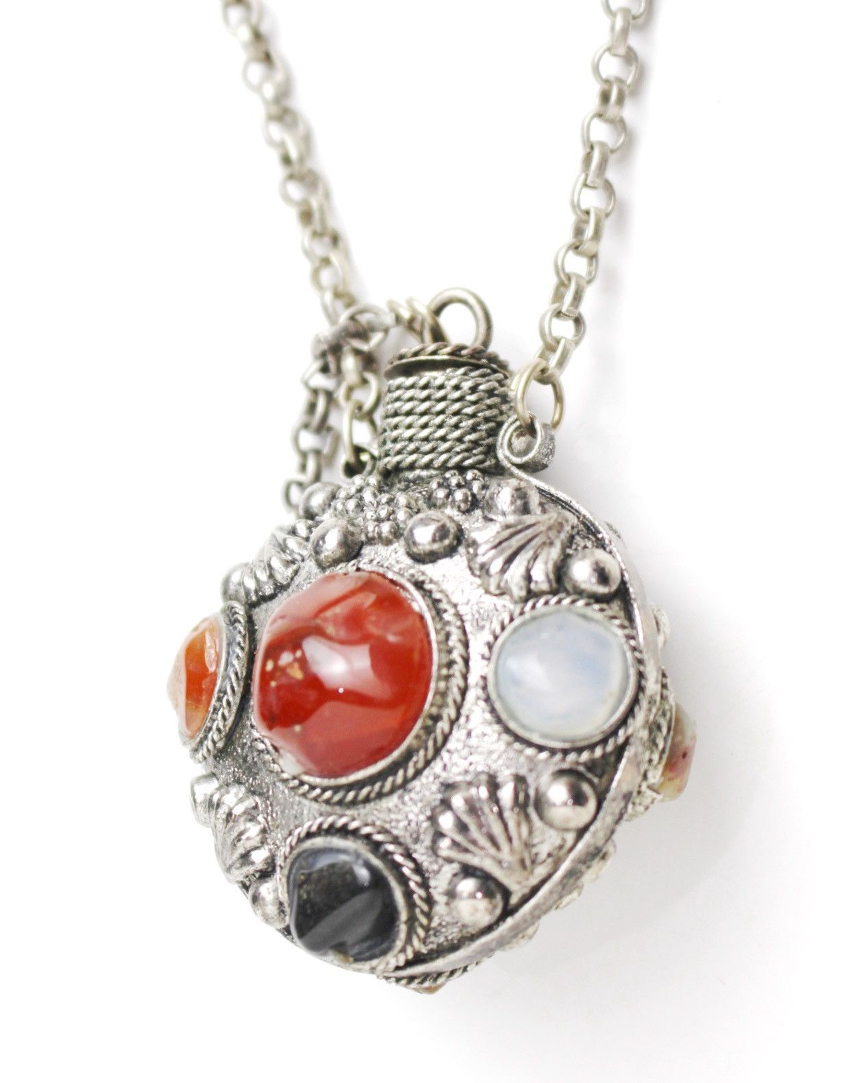 Vintage 1970S BOHEMIAN ORNATE PERFUME PENDANT NECKLACE WITH STONES Size ONE SIZE - 3 Thumbnail