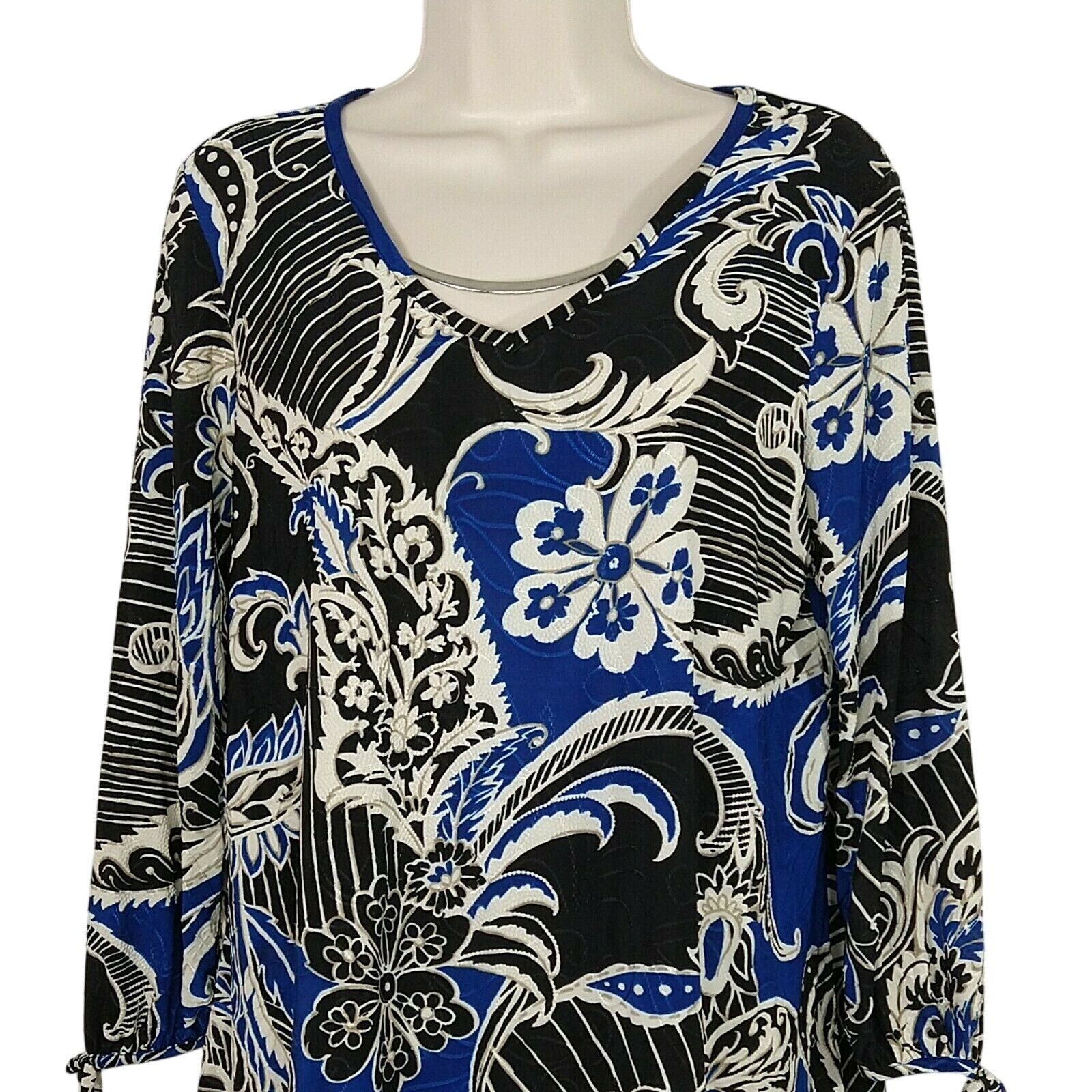Other Cato Tunic Top Shirt V-neck Women Size S Blue Black Floral Size S / US 4 / IT 40 - 2 Thumbnail