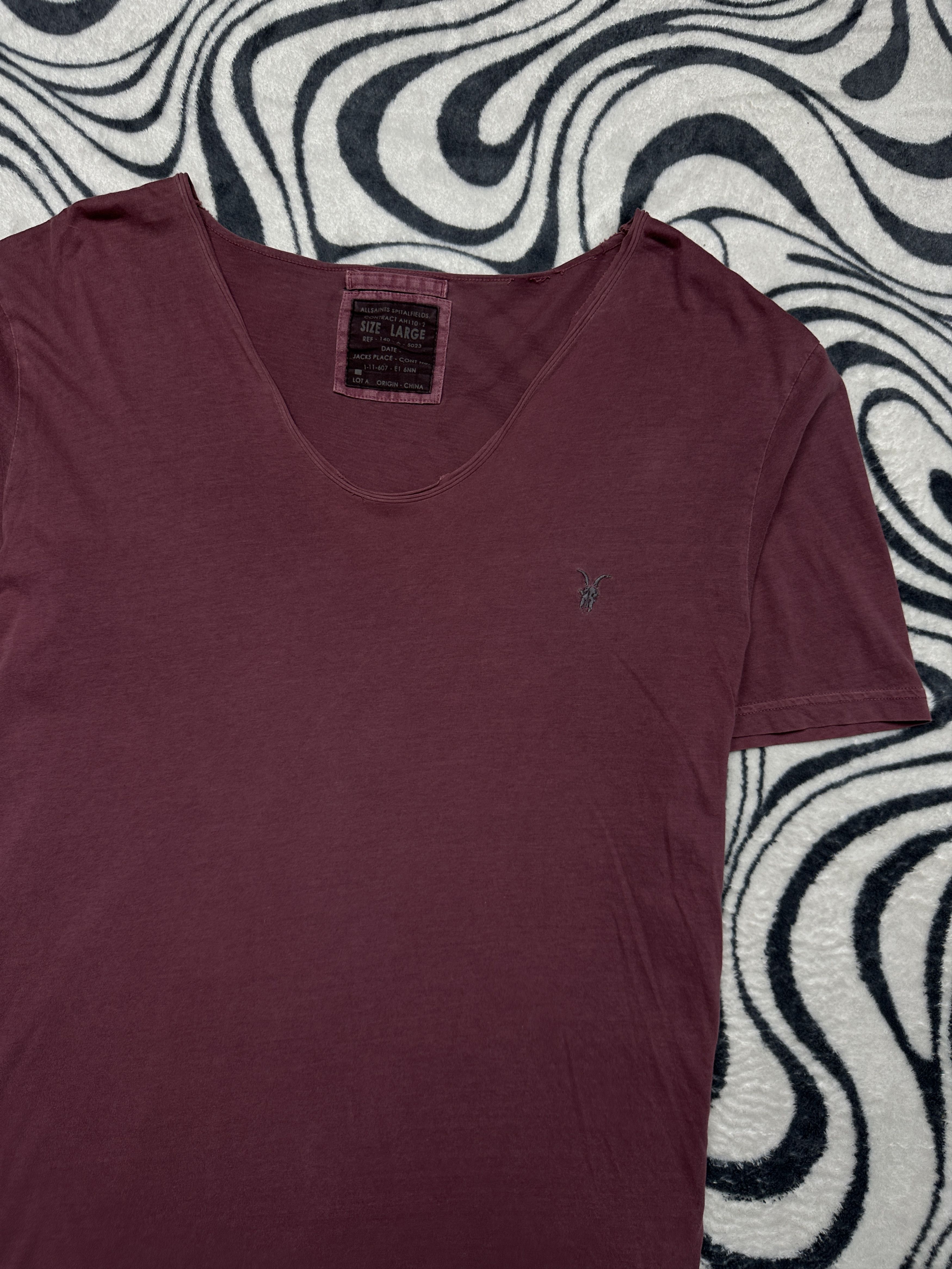 Allsaints AllSaints Mens V-Neck T-Shirt Vintage Washed Cotton Size US L / EU 52-54 / 3 - 2 Thumbnail