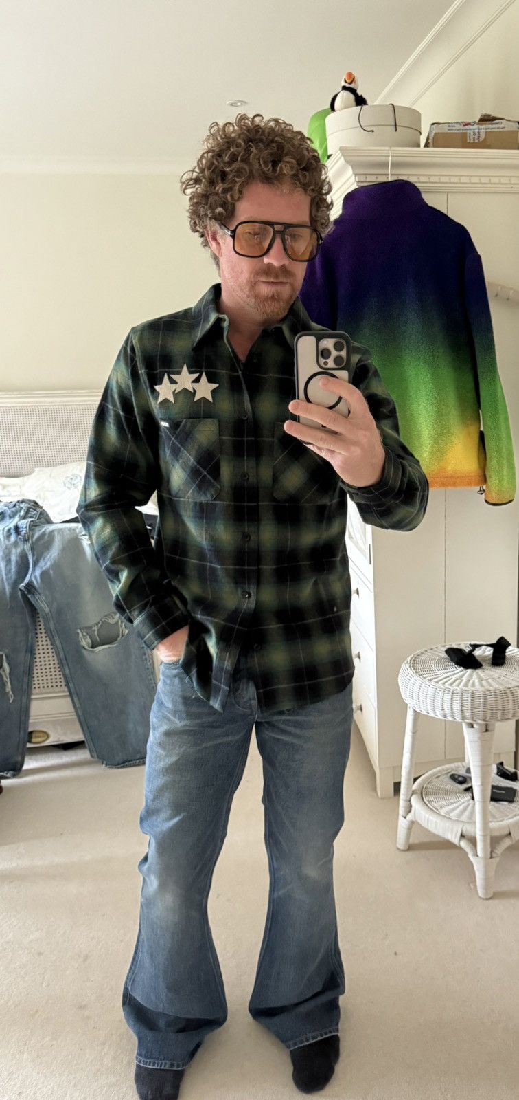 Amiri $990 Amiri leather star patch green flannel check shirt 48 Size US M / EU 48-50 / 2 - 9 Thumbnail
