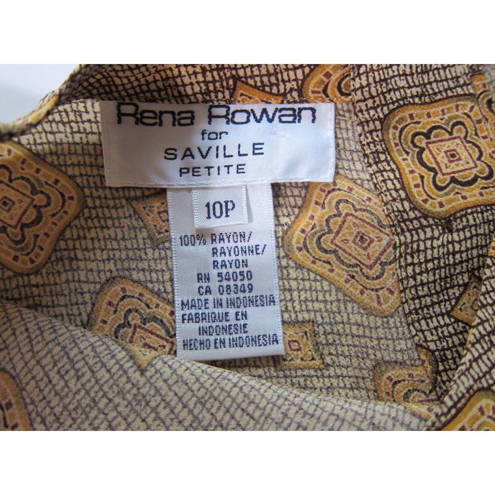 Vintage VINTAGE Rena Rowan Saville Blouse Geometric 100% Rayon Brown Long Sleeve Women 10P Size L / US 10 / IT 46 - 3 Thumbnail