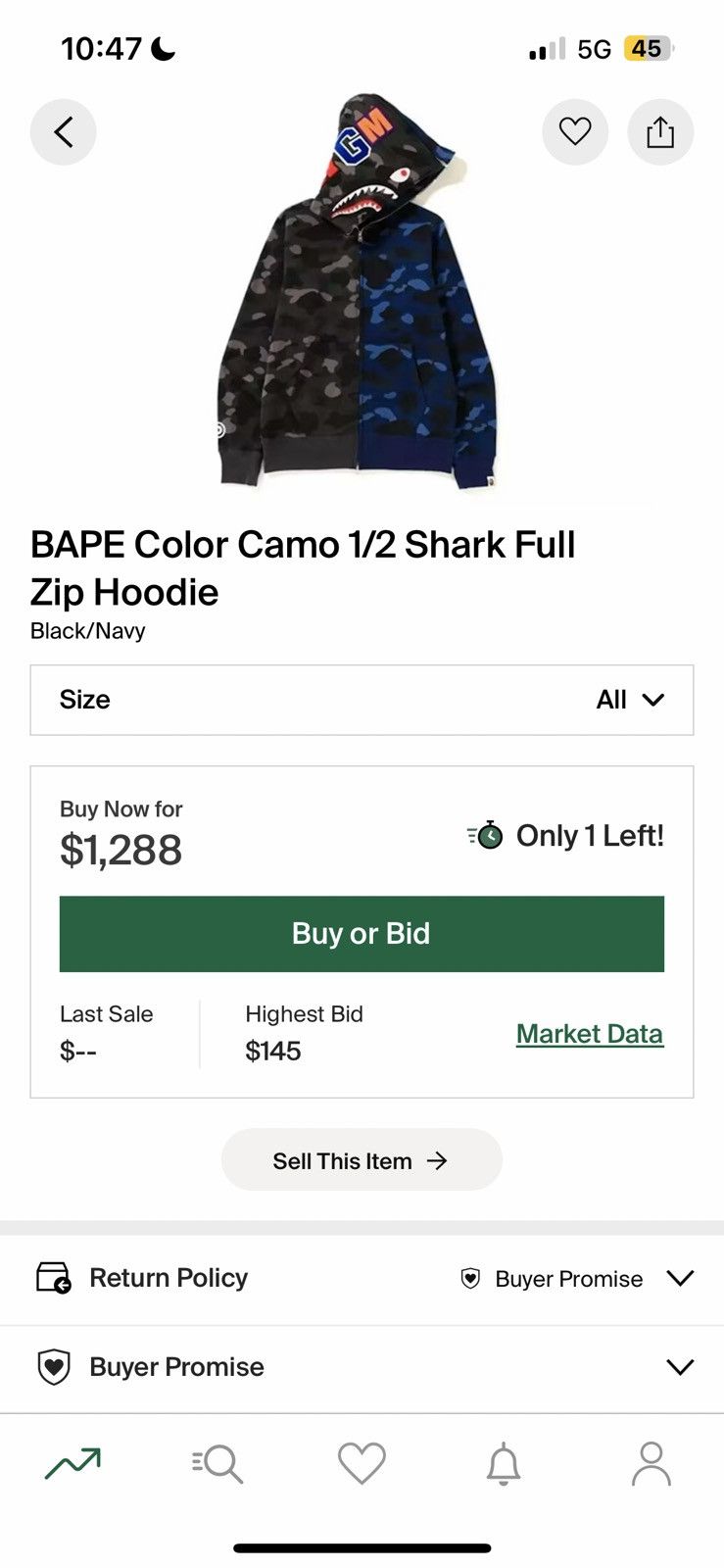 Bape BAPE Separate Shark Hoodie Blue & Black Camo Size US M / EU 48-50 / 2 - 12 Thumbnail