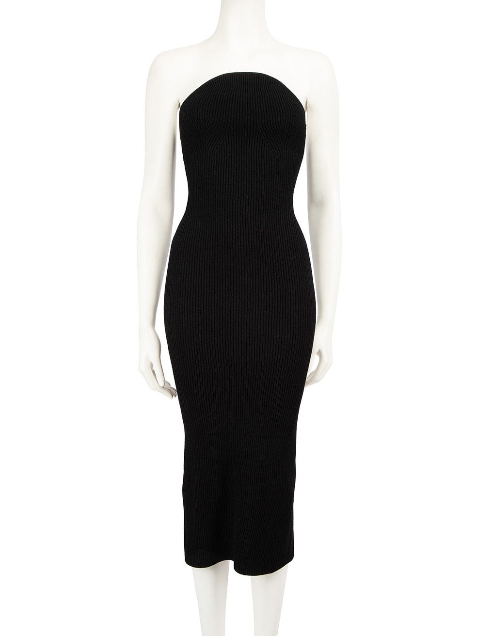 image of Khaite Black Strapless Ribbed Knit Midi Dress, Women's (Size Small)