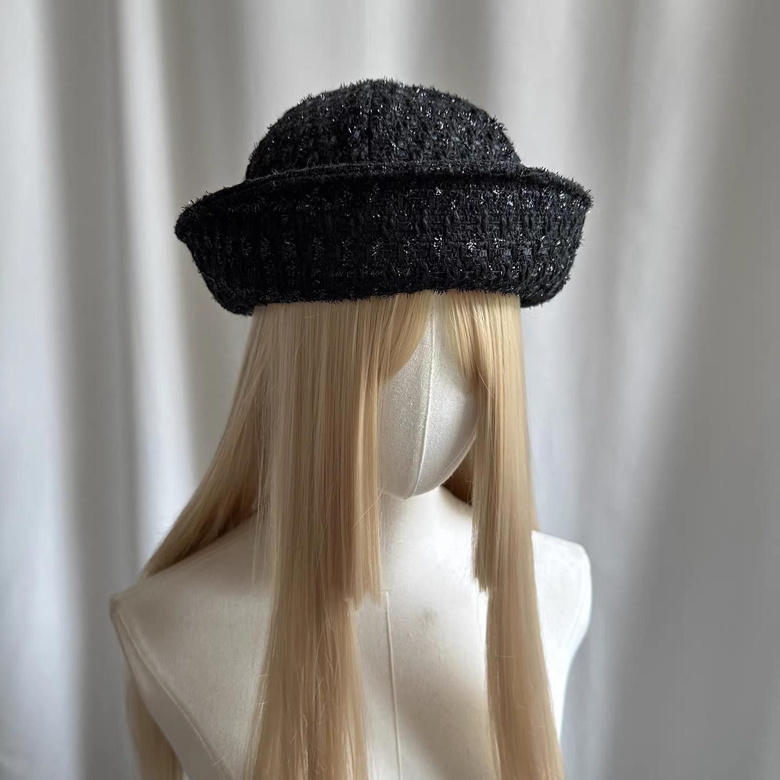 Japanese Brand Chic Black Sparkle Tweed Beret Sailor Hat Y2K French Girl Size ONE SIZE - 1 Thumbnail