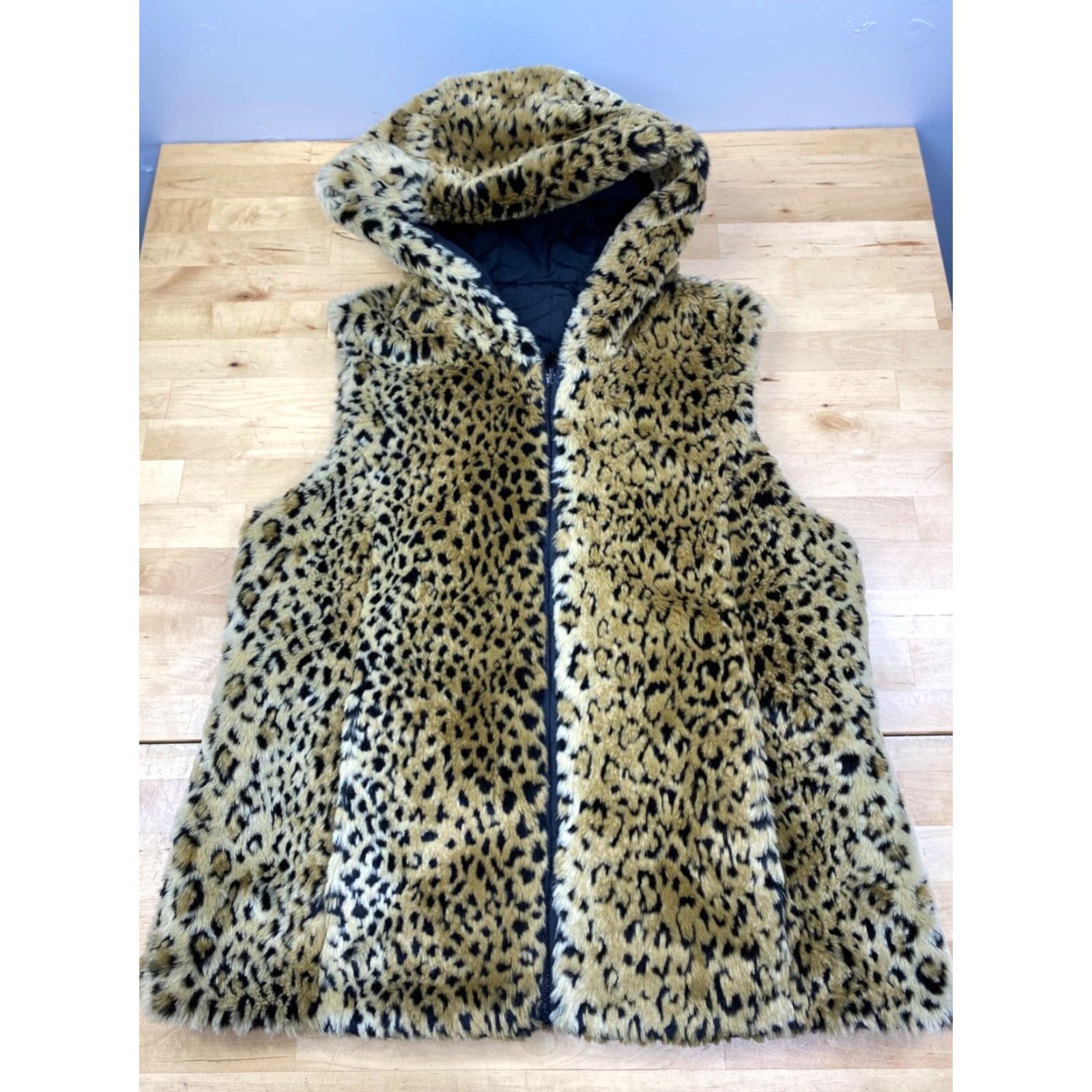 Vintage Kristen Blake Reversible Vest Womens M Faux Fur Cheetah Zip Hooded #9978 Size M / US 6-8 / IT 42-44 - 2 Thumbnail