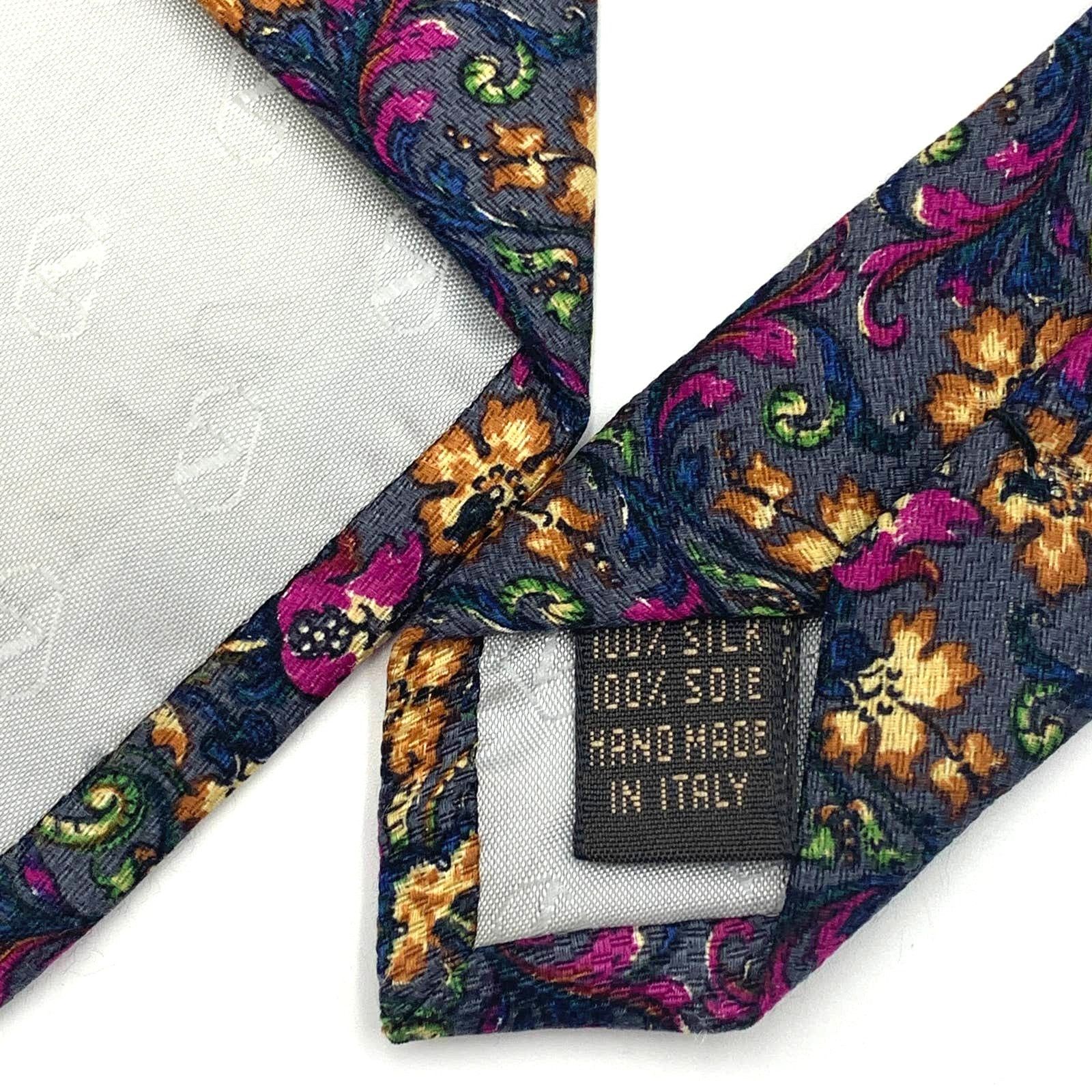 Valentino Vintage Valentino Gray Floral Silk Tie Blue Gray Size ONE SIZE - 4 Thumbnail
